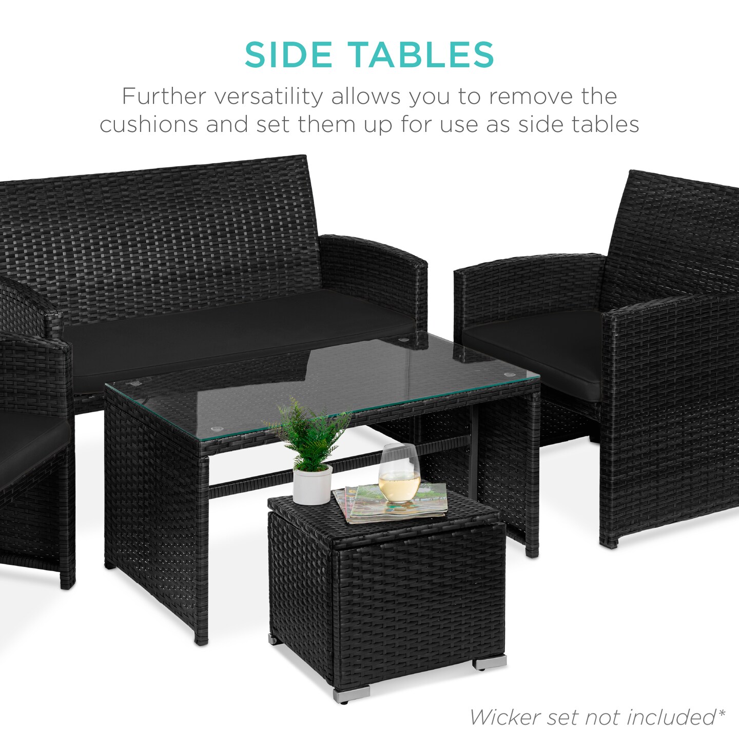 Best Choice Products Set of 2 Wicker Ottomans, Multipurpose Furniture w/ Removable Cushions, Steel Frame