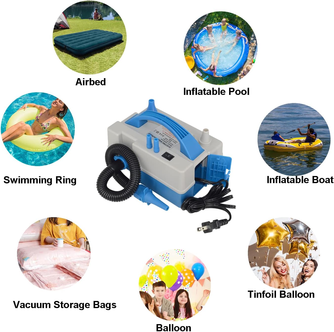 Balloon Pump Electric Air Pump Inflator Deflator Multi-Functional for Inflatables Balloons Party Decoration