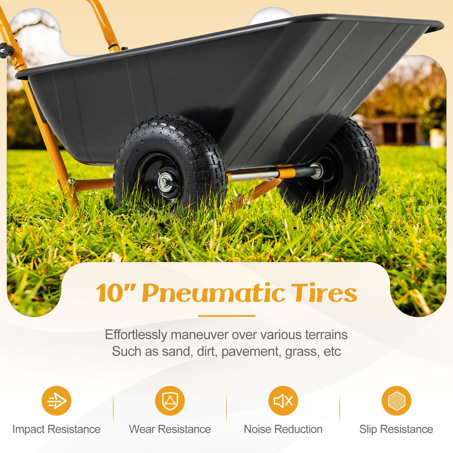 Folding Garden Cart with Dual-Wheel Wheelbarrow and 330lbs Capacity