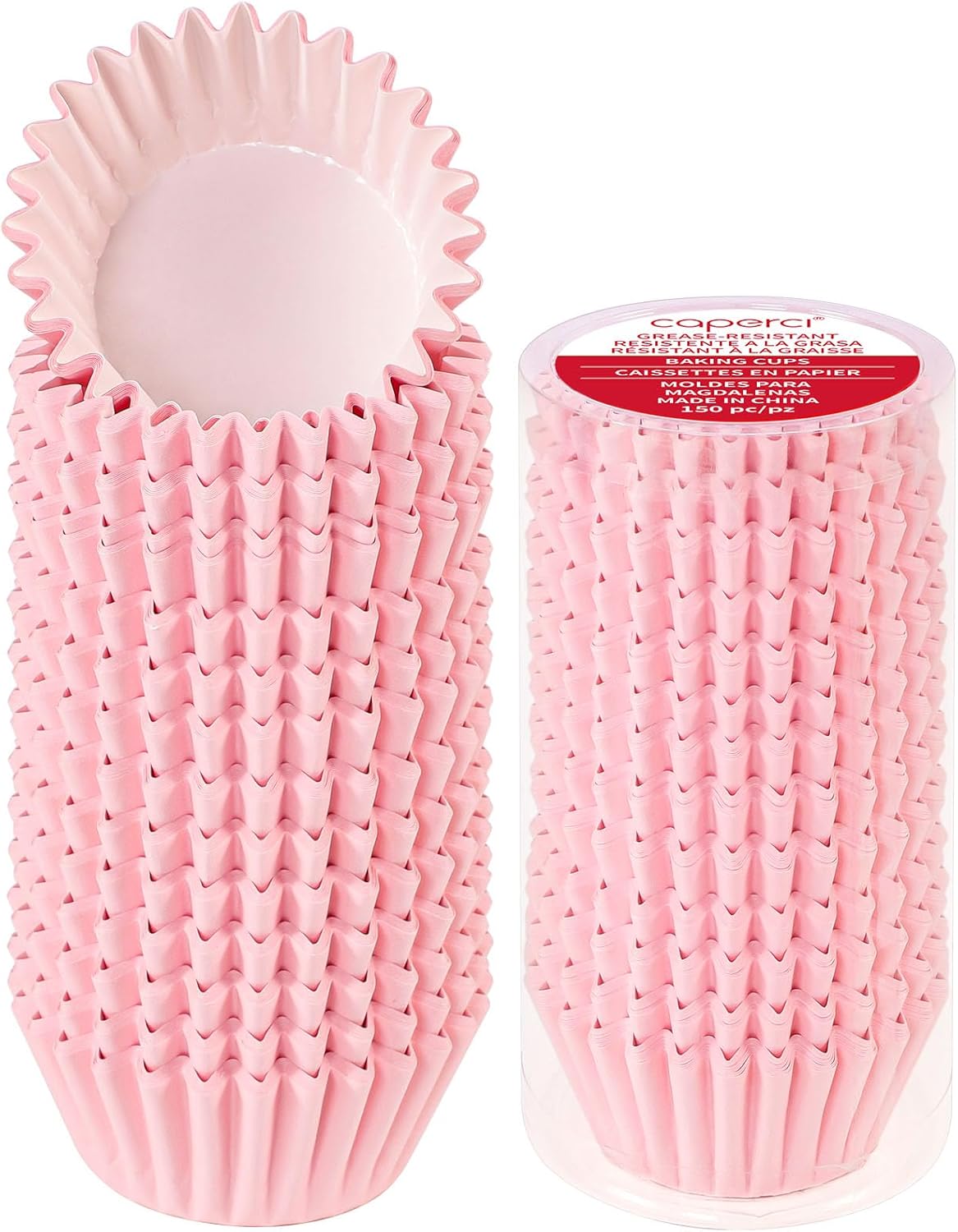 Grease-Resistant Standard Pink Cupcake Liners 150 Counts - Heavy Duty Paper Muffin Baking Cups, Odorless, No Muffin Pan Needed, Easily Peels (Pink)
