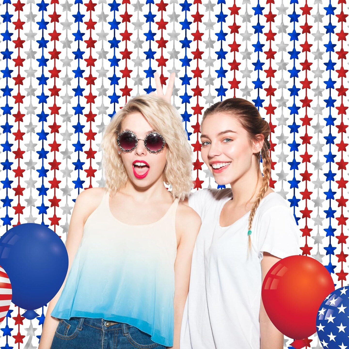 2-Pack 4th of July Patriotic Party Backdrops – Red, White, and Blue Tinsel Foil Fringe Curtains with Streamers, Ideal for Photo Booths, Party Decorations, and Festive Independence Day Celebrations