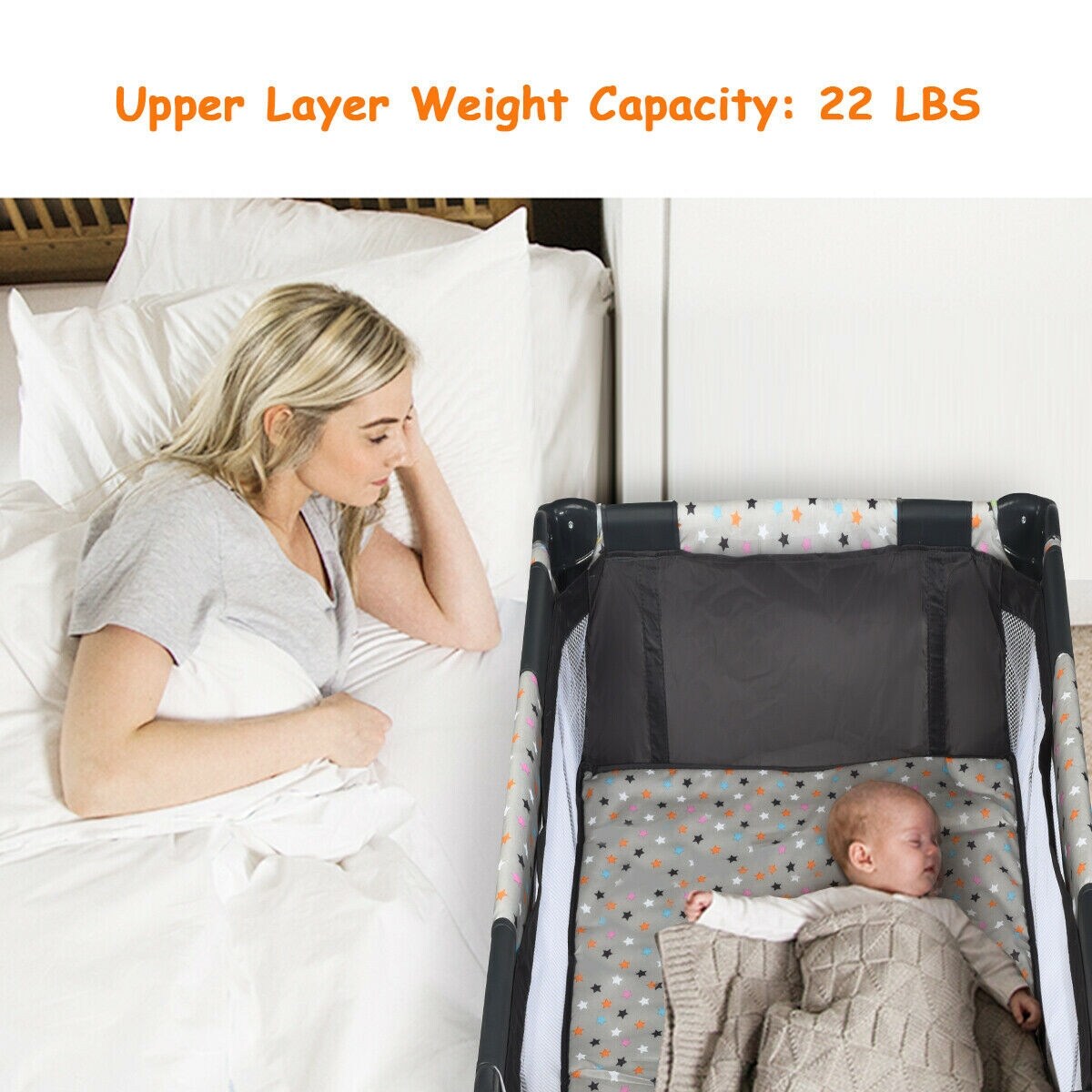 Foldable and Portable Baby Playpen with Mattress and Two Universal Wheels