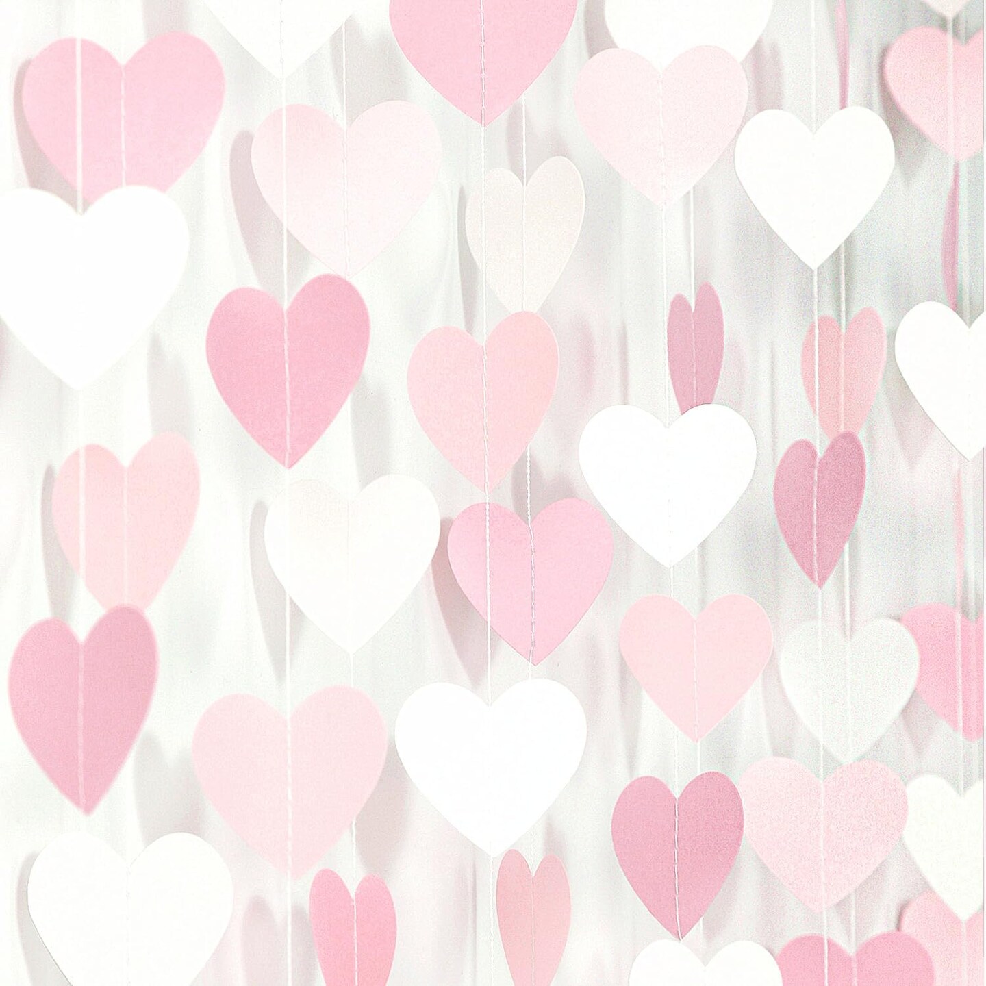 52 ft Pink & White Heart Garland – Birthday, Wedding & Party Banner