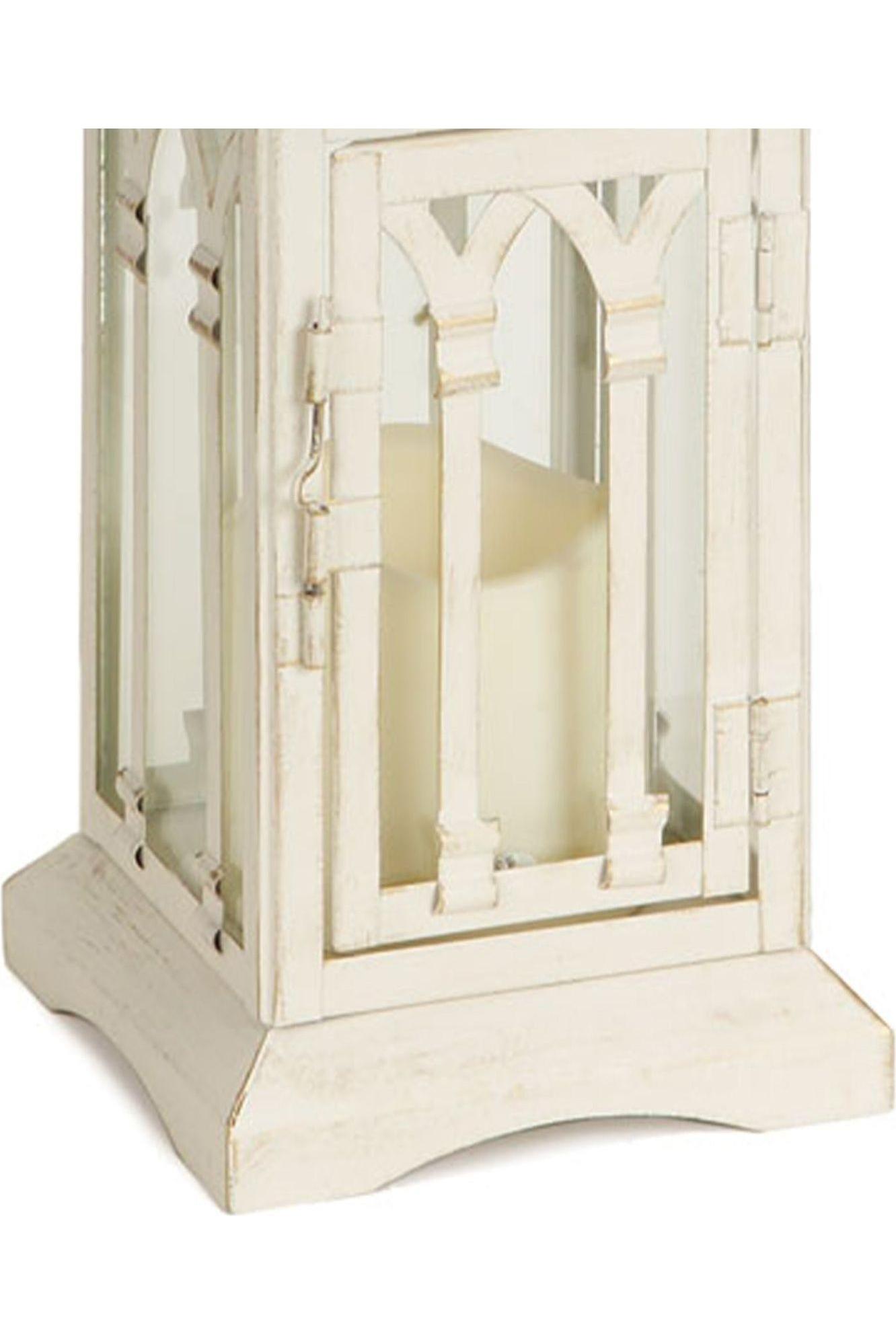 White Arch Patterned Lantern with LED Candle (Set of 2)