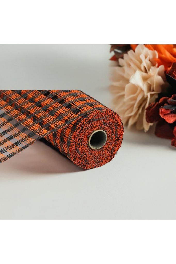 10&#x22; Poly Burlap Check Mesh Ribbon: Black &#x26; Orange (10 Yards)