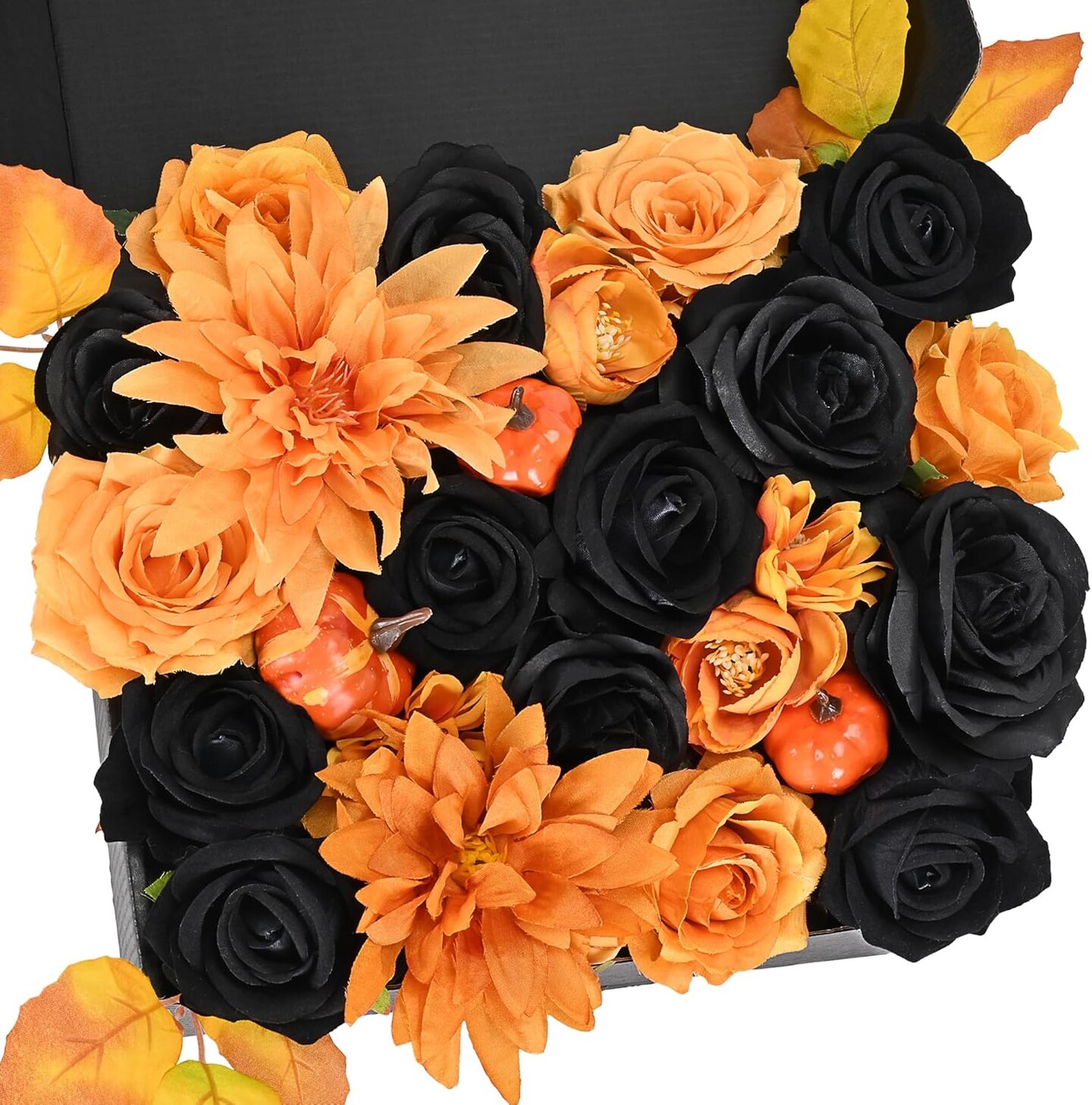 Artificial Flowers Combo Box, Fake Silk Foam Flower Mix with Wire Stem, DIY Wedding Bridal Bouquet Shower Party Home D&#xE9;cor (30-40 Pieces) (Halloween Theme)