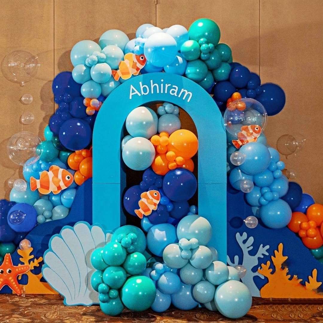 202 Pcs Under the Sea Party Decorations Balloon Arch Kit, Teal Blue - Ocean, DIY Octopus Clear Balloons, Finding Nemo Birthday Party Themed Decor