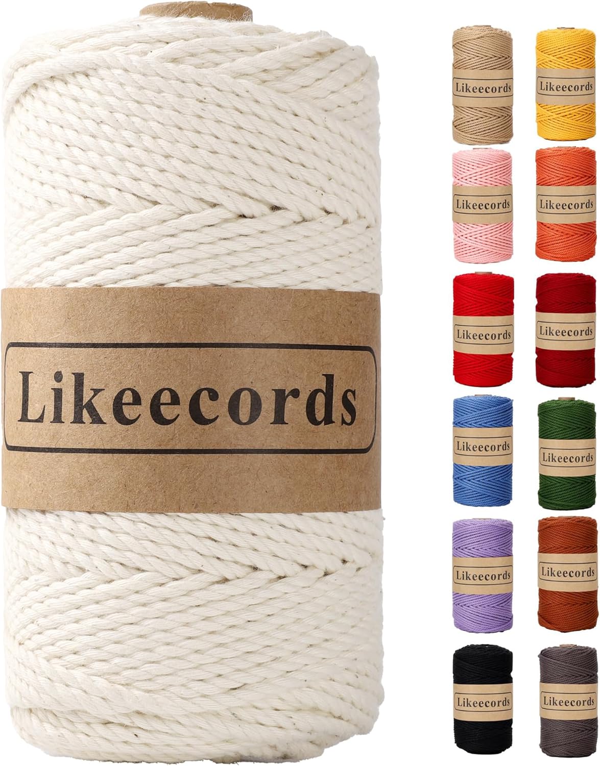Cotton Macrame Cord, 3mm x 100m, 3 Strand Twisted, Macrame Rope &#x26; String for Craft, Knitting, Plant Hangers, Wedding &#x26; Christmas Decor (Natural White)