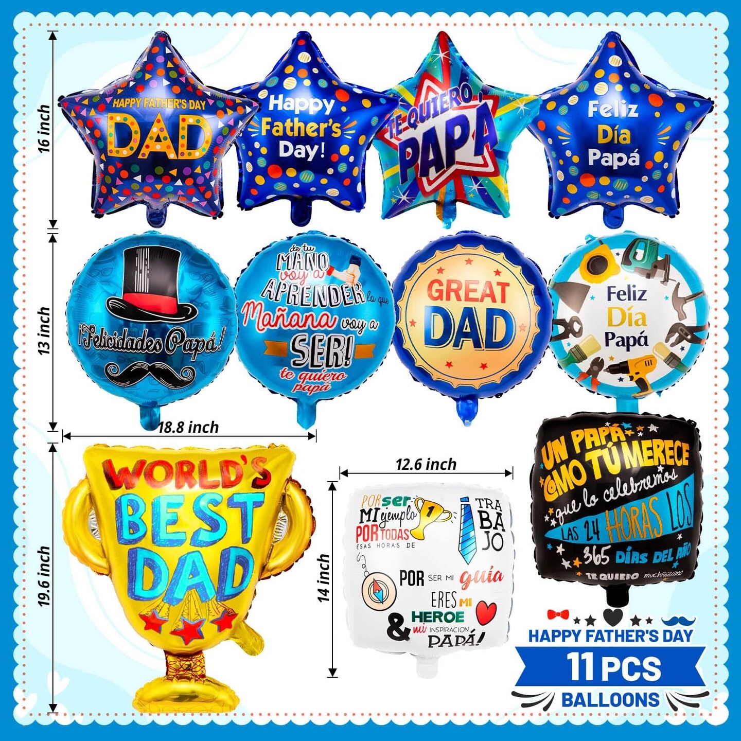 Happy Father&#x27;s Day Balloons, 11Pcs Premium Aluminum Foil Fathers Day Balloons, Large Size Best Dad Day Balloons for Father&#x27;s Day Party Birthday Decorations Supplies