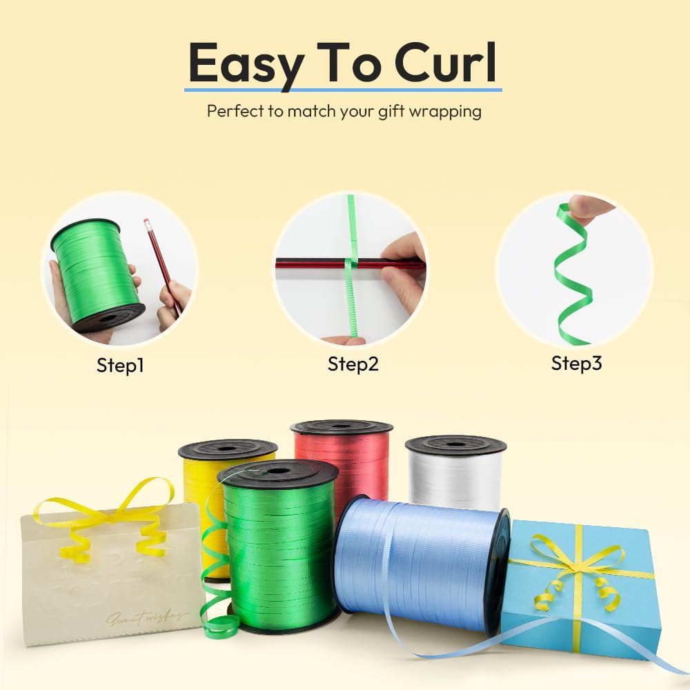 500-yard roll of crimped white curling ribbon (3/16") for gift wrapping, balloon tying, and decorative use, suitable for Christmas, Valentine’s Day, birthdays, weddings, festivals, crafts, and flower bouquets.