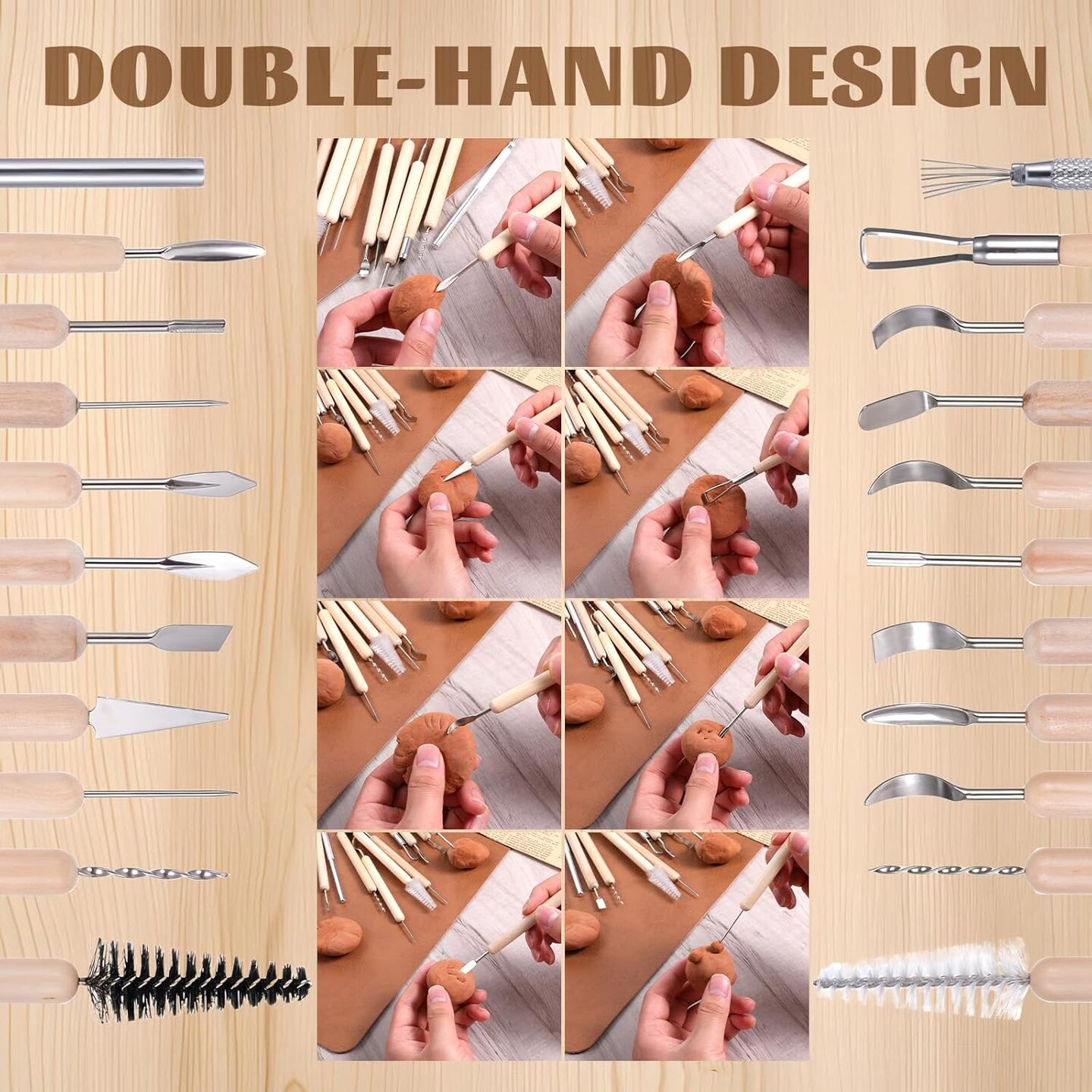 11PCS Clay Tools Wooden Pottery Sculpting Tools Polymer Clay Tools Double-Head Ceramic Modeling Tool