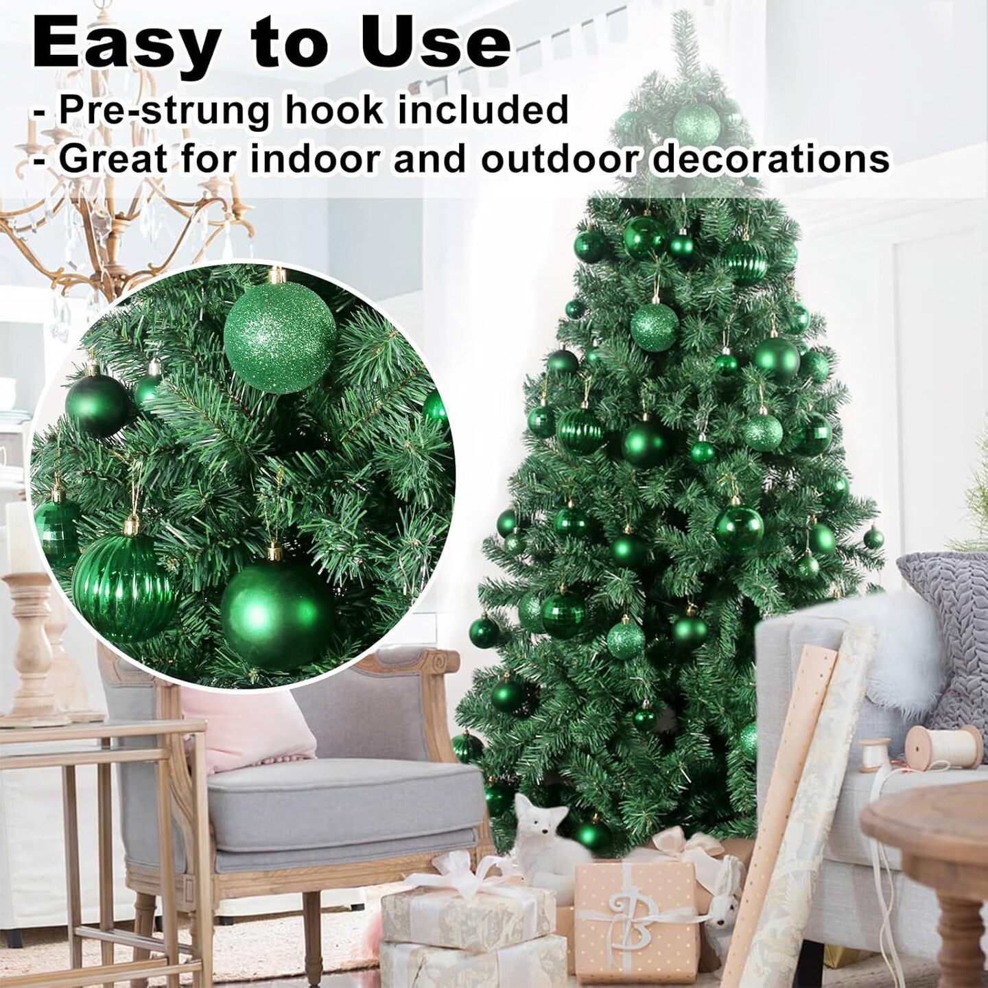 Emerald Green 3.2&#x22; Large Christmas Balls - Christmas Tree Decoration Ornaments Shatterproof Hanging Balls for Birthday Halloween Holiday Wedding Decorations Set of 10pcs