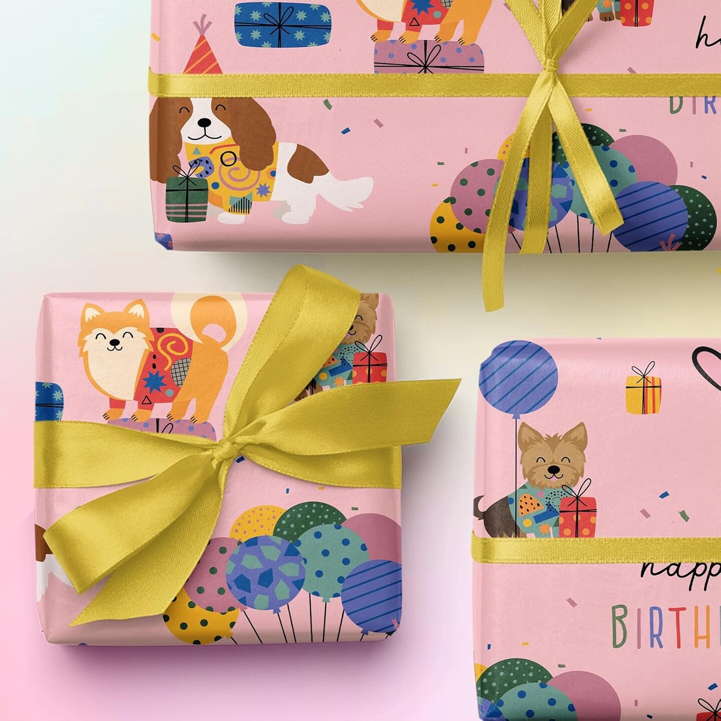 Dog Birthday Wrapping Paper Roll - Mini Roll - 17 Inch x 9.8 Feet - Pink Puppy Dog, Perfect for Party, Holiday