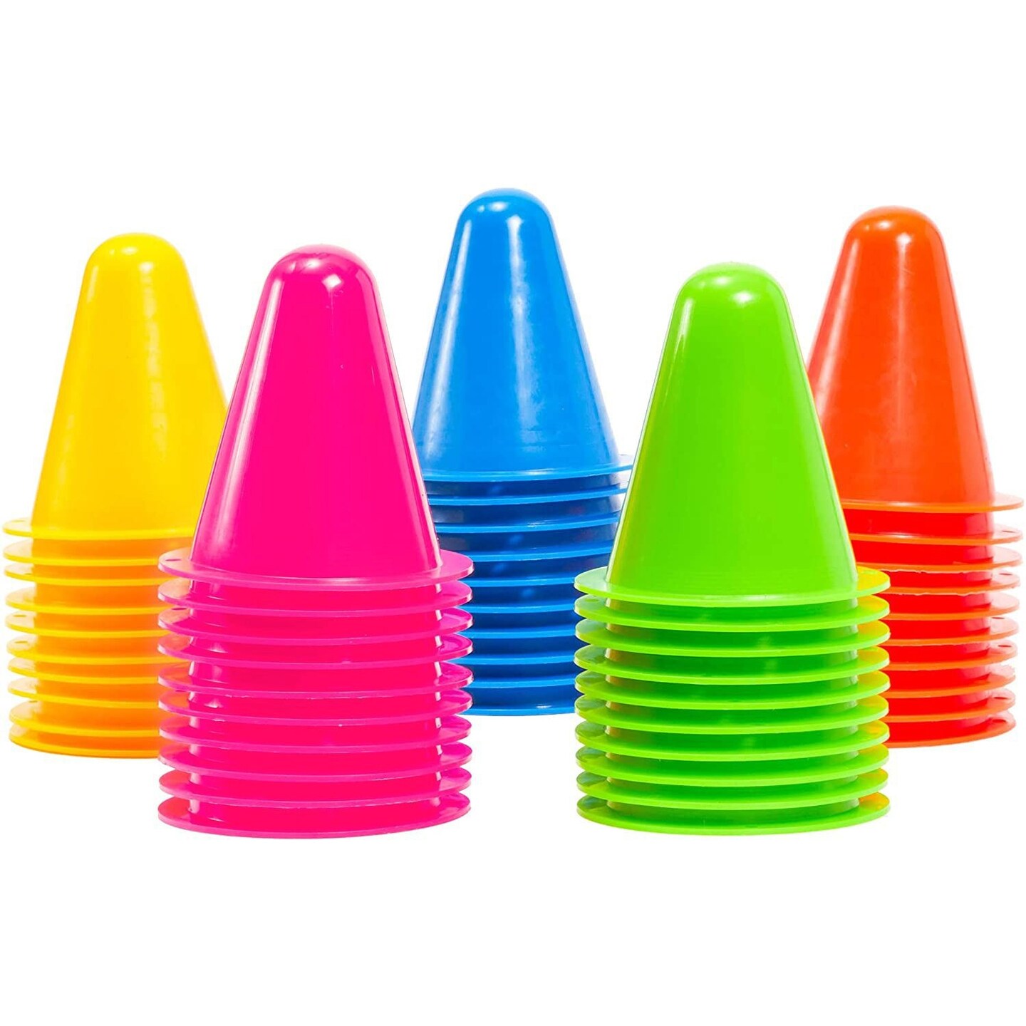50 Pack Mini Cones for Classroom, Small Sports Markers for Soccer, Playground (Assorted Colors, 3 in)