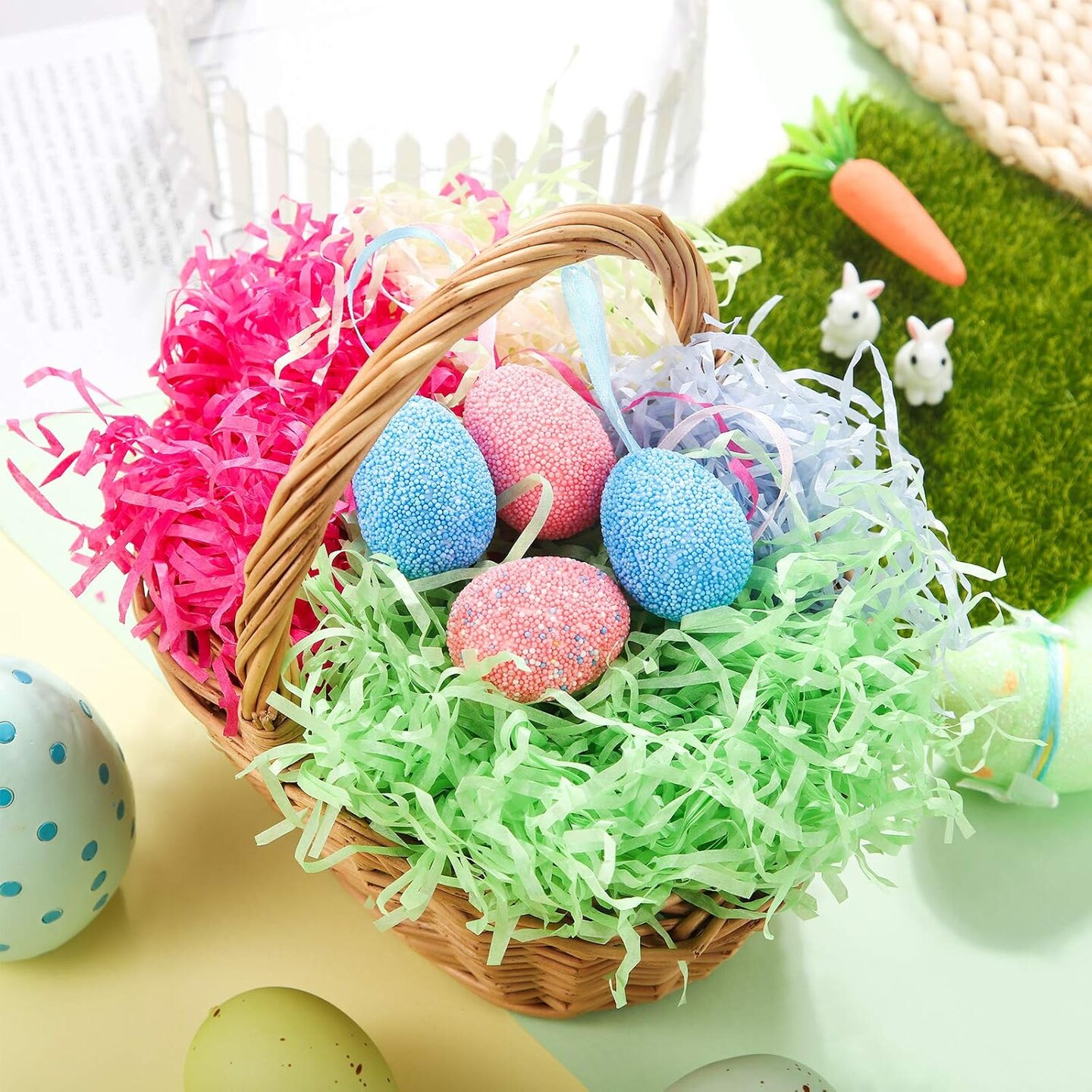0.6 Oz/ 300 g Easter Basket Grass Filler Paper Multicolor Stuffing Grass Bulk Shredded Tissue Easter Basket Gift Filler for Egg Stuffer Party Supplies DIY Candy Package(Multicolored)