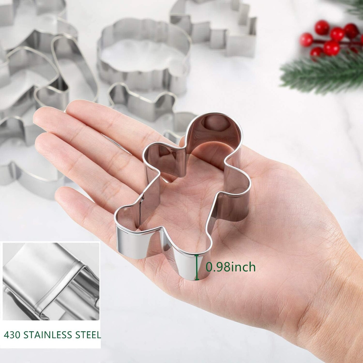 Christmas Cookie Cutters, 8PCS Holiday Cookie Cutter Shapes - Snowman,Christmas Tree,Gingerbread Man,Candy Cane,Snowflake,Santa Face,Christmas House, Winter Glove Cookies Mold