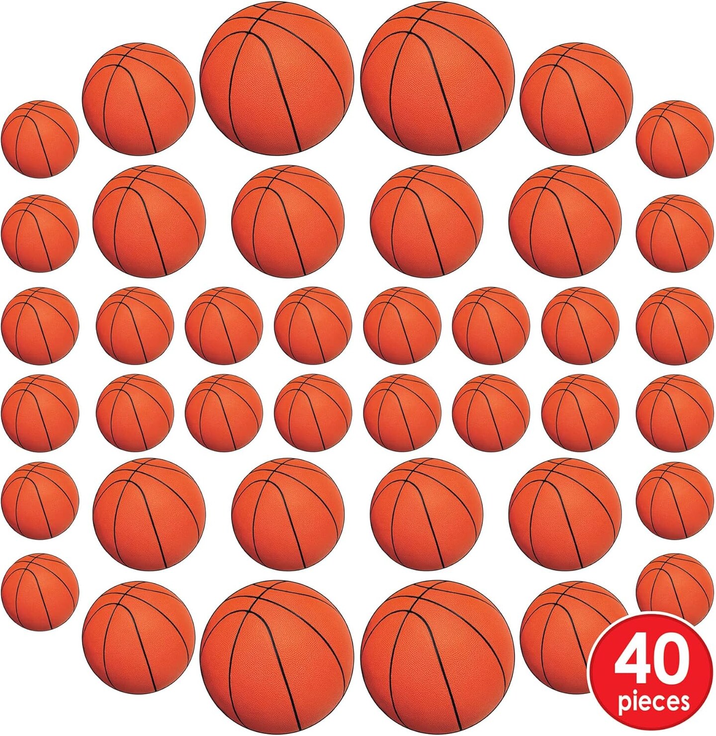 40-Piece Basketball Cut Outs in Orange and Black, Sports Theme Birthday Party Decorations, Game Day Celebrations, Classroom D&#xE9;cor, 4&#x22; - 12&#x22;
