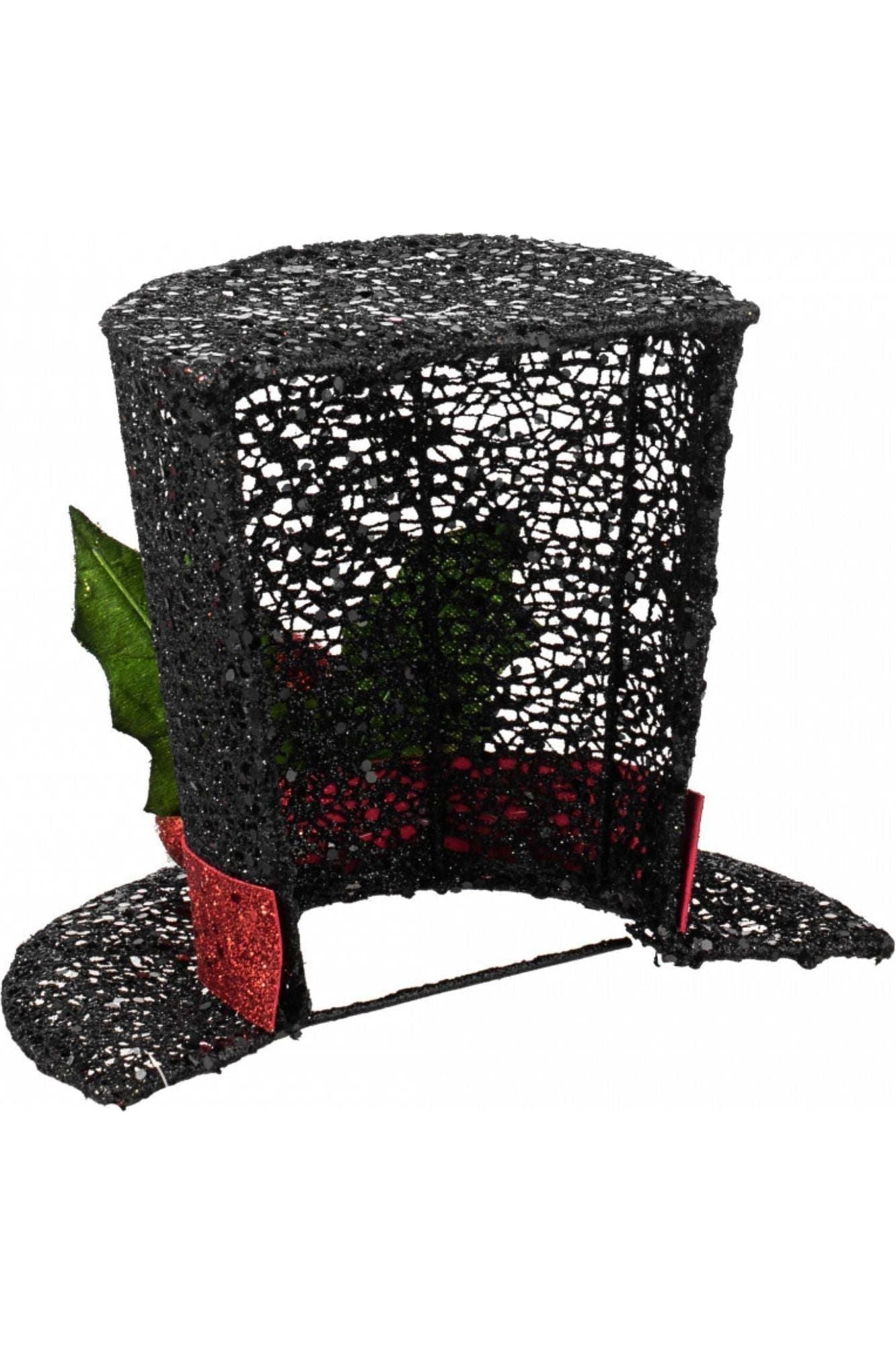 8&#x22; Black Glitter Top Hat: Flat Back