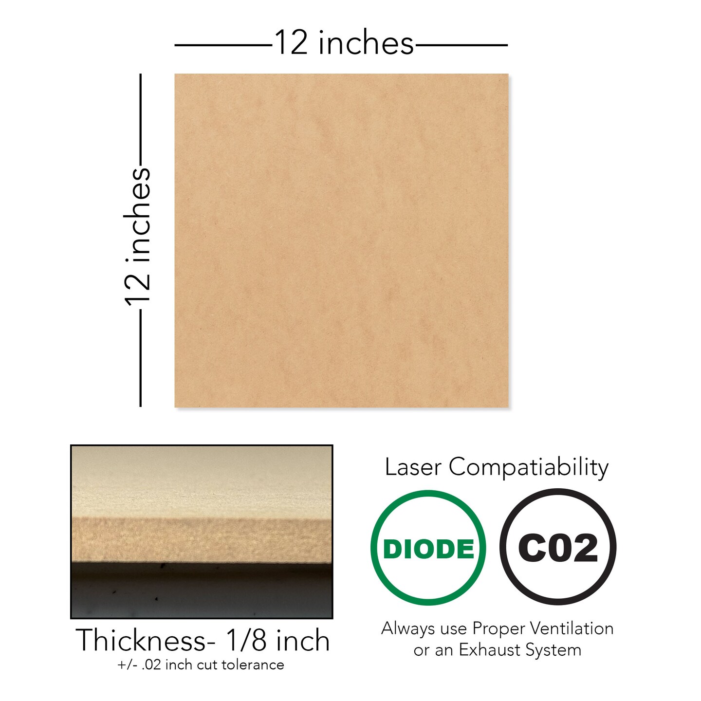 3mm or 6mm MDF (Medium Density Fibreboard), 12x12, 12x19, 16x24, Unfinished | for Laser Engraving, CNC, Wood Burning, Router, Scroll Saw.