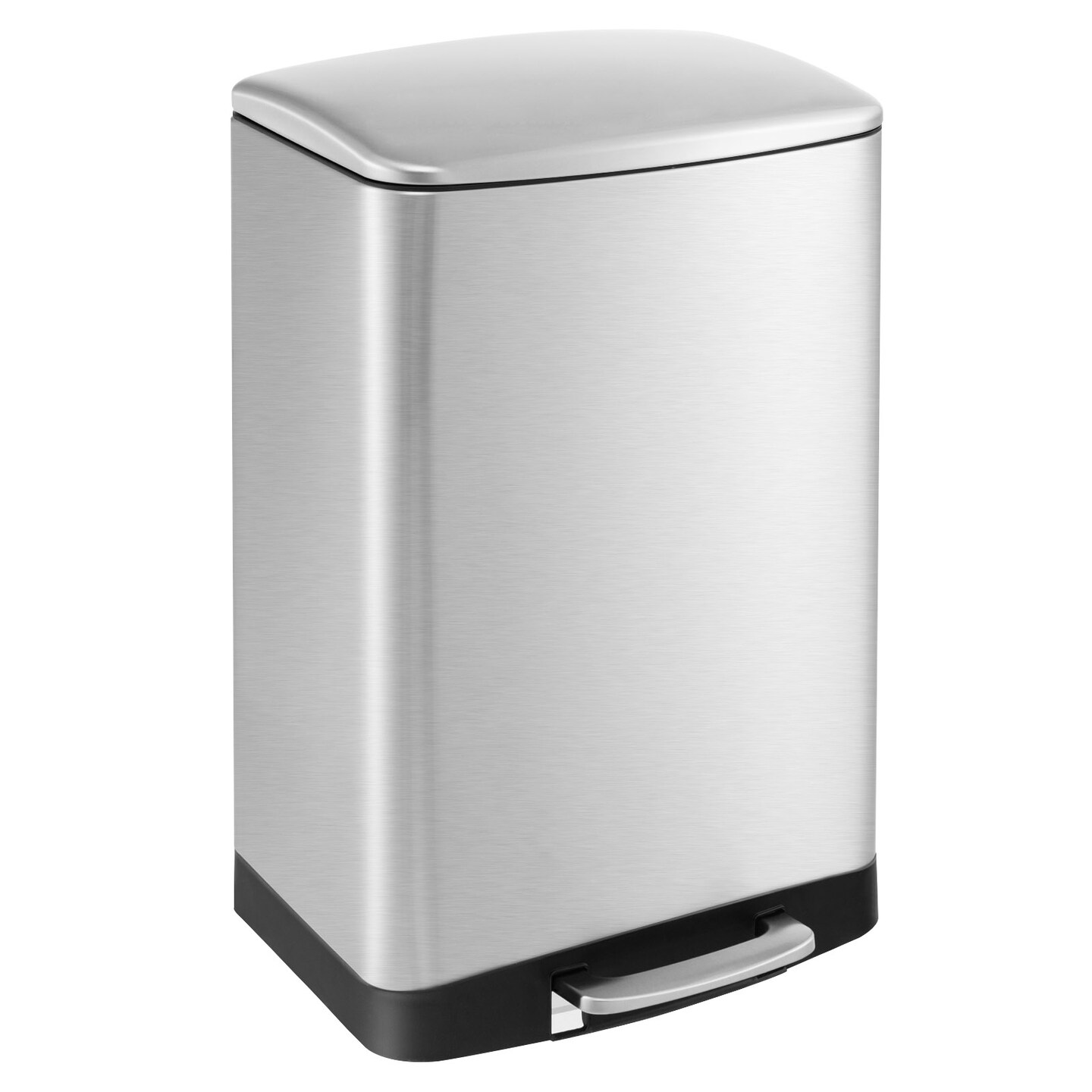 Silver Stainless Steel Soft-Close Trash Can with Pedal & Lid Lock
