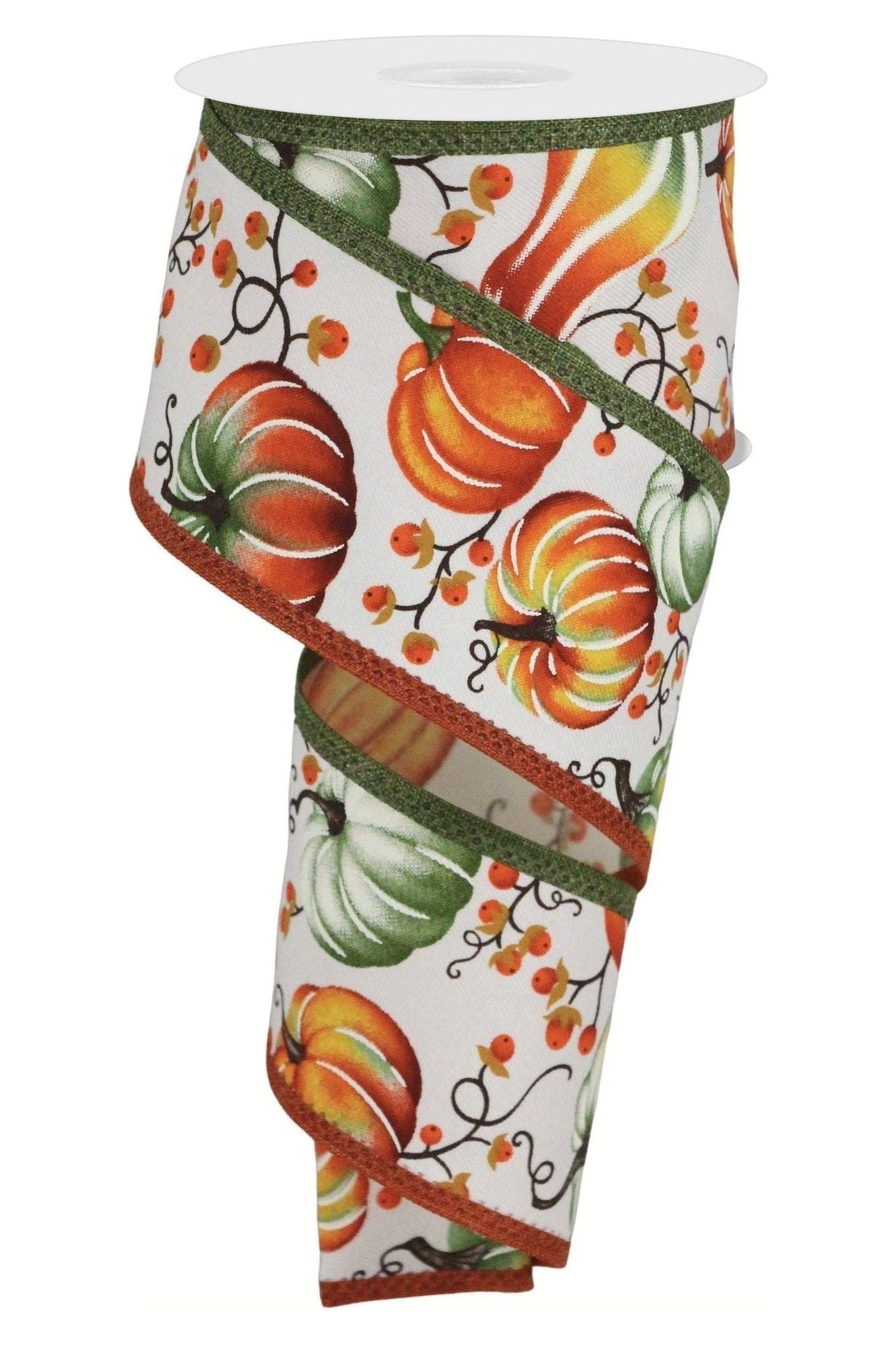 2.5&#x22; Pumpkins Bittersweet Ribbon: Moss Green (10 Yards)