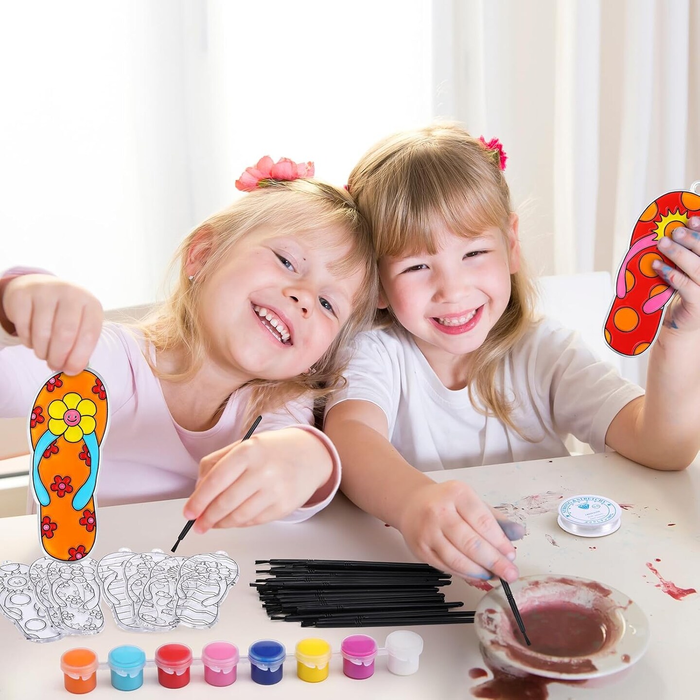 28 Sets Flip Flop Suncatchers Craft Kits for Kids Summer Window Paint Art Ornaments Crafts Flip Flop DIY Decor