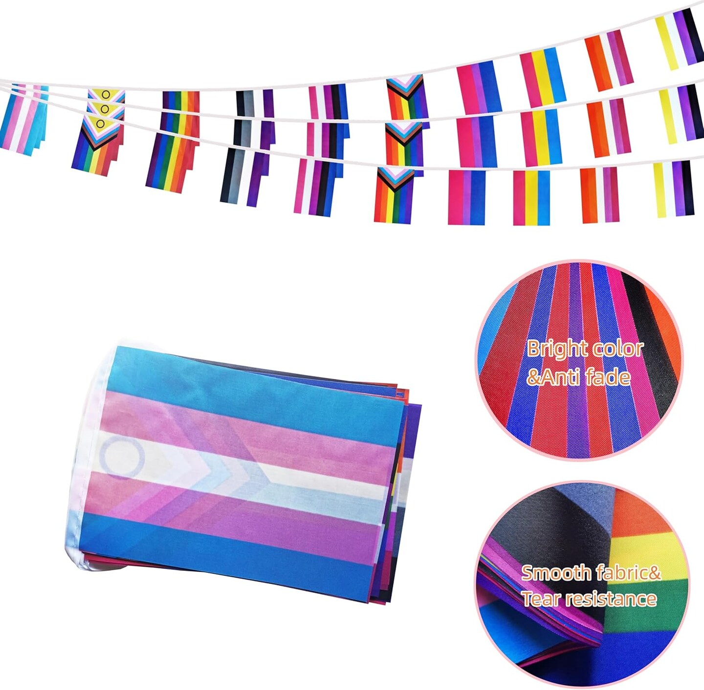 Rainbow Progress Small String Flags, 10 Types Rainbow Pride Pennant Banner Bunting Flags, LGBTQ and Gay Lesbian Pride, intersex, Bisexual, Pansexual, Transgender, Pride Month Outdoor Decorations, 33 Feet 30 Flags (1 Pack)