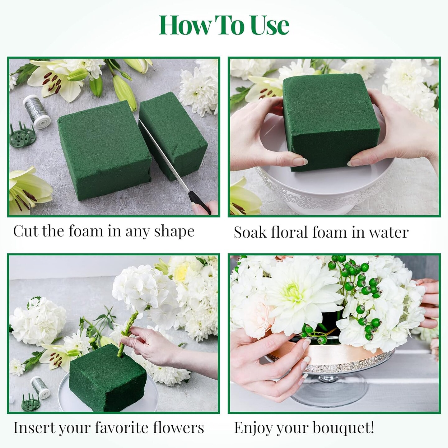 8 Pcs Floral Foam Blocks (Larger Size 9&#x22; X 4&#x22; X 3&#x22; Each) Florist Flower Foam Green Bricks Applied Dry or Wet Flower Foam Bricks Arrangement Supplies for Artificial or Fresh Flowers