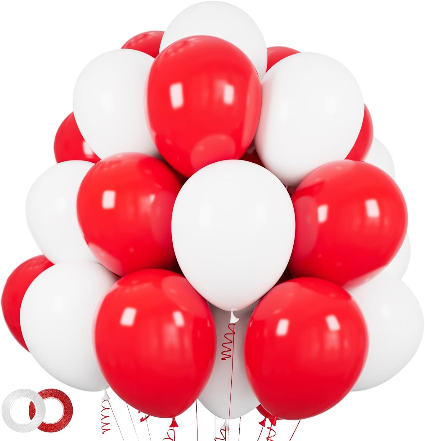 100pcs Red and white balloons 12 Inch Thickened Latex Red white Balloons for Valentine&#x27;s Day Birthday Wedding Mother&#x27;s Day Christmas Party Decorations