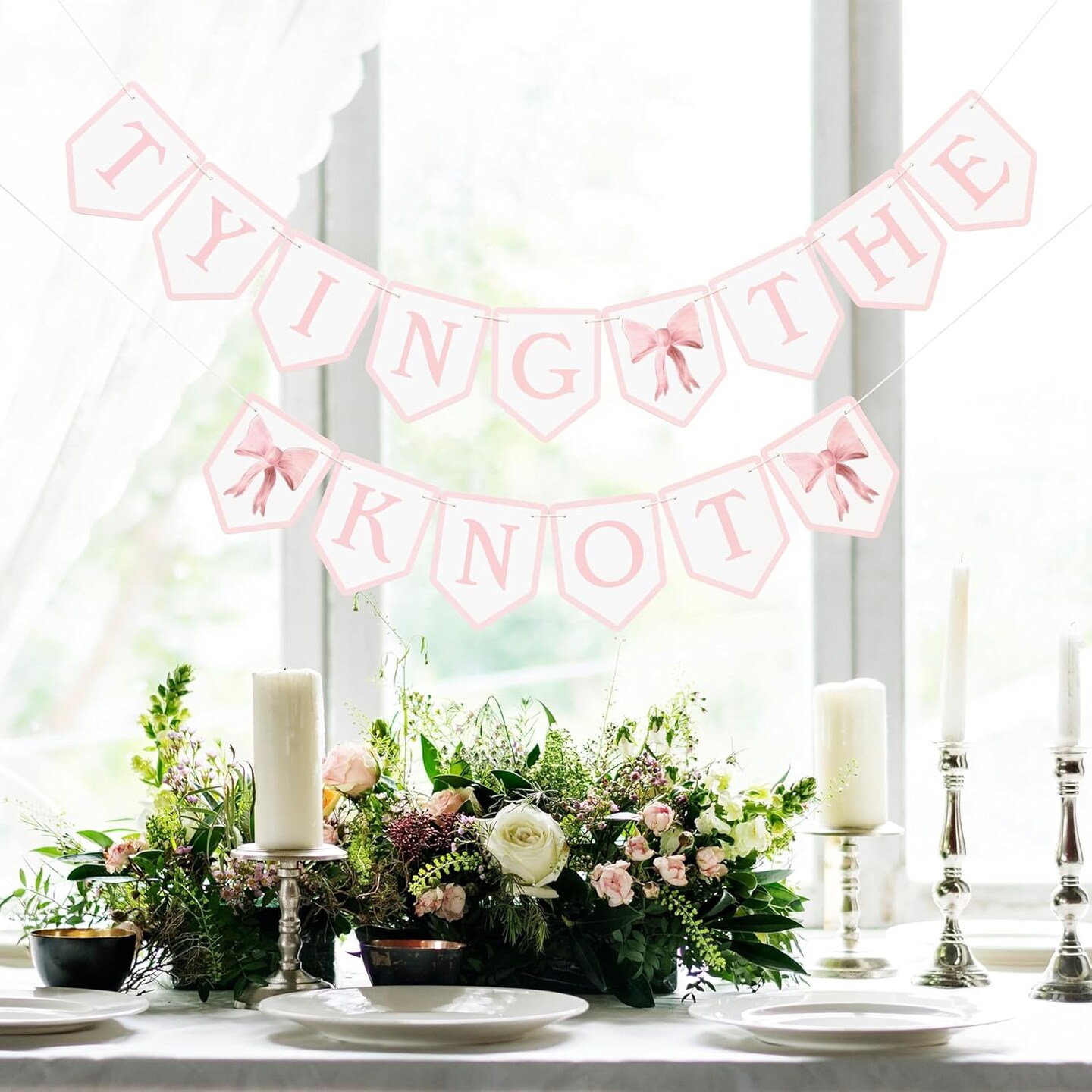 Tying The Knot Pink Bow Banner - Bridal Shower Garland,Bridal Weekend Decor,Bow Bachelorette Sign Pink Party Decor,She&#x27;s Tying The Knot Theme Party Banner