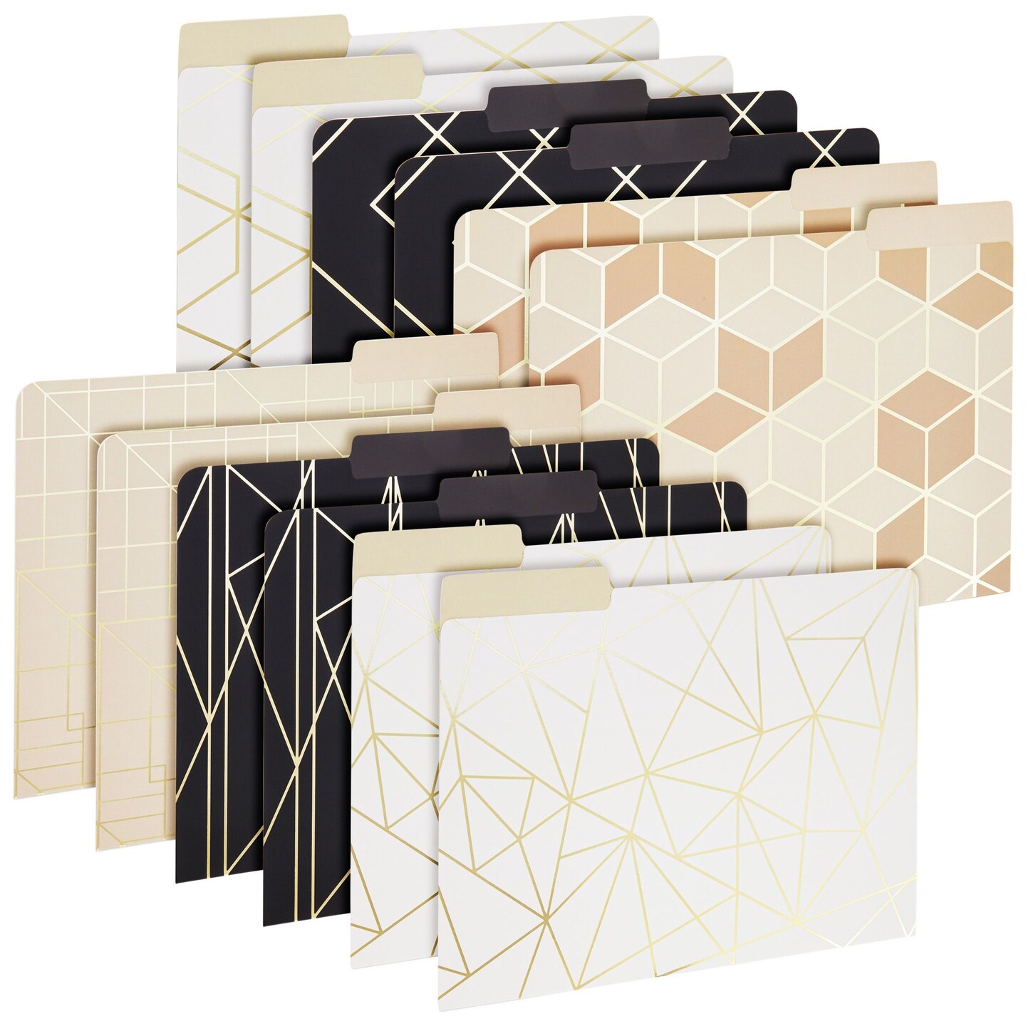 Paper Junkie 12 Pack Decorative File Folders with Geometric Gold Foil, 1/3 Cut Tab, Letter Sized for Office Supplies (9.5 x 11.5 in)