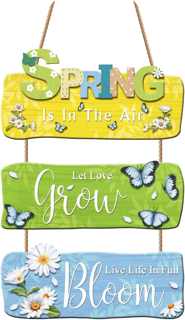 Spring Door Decor,Live Life in Full Bloom Wooden Welcome Sign,Daisy Flowers Butterfly Inspirational Garden Decor,Spring Decorations for Home,Porch