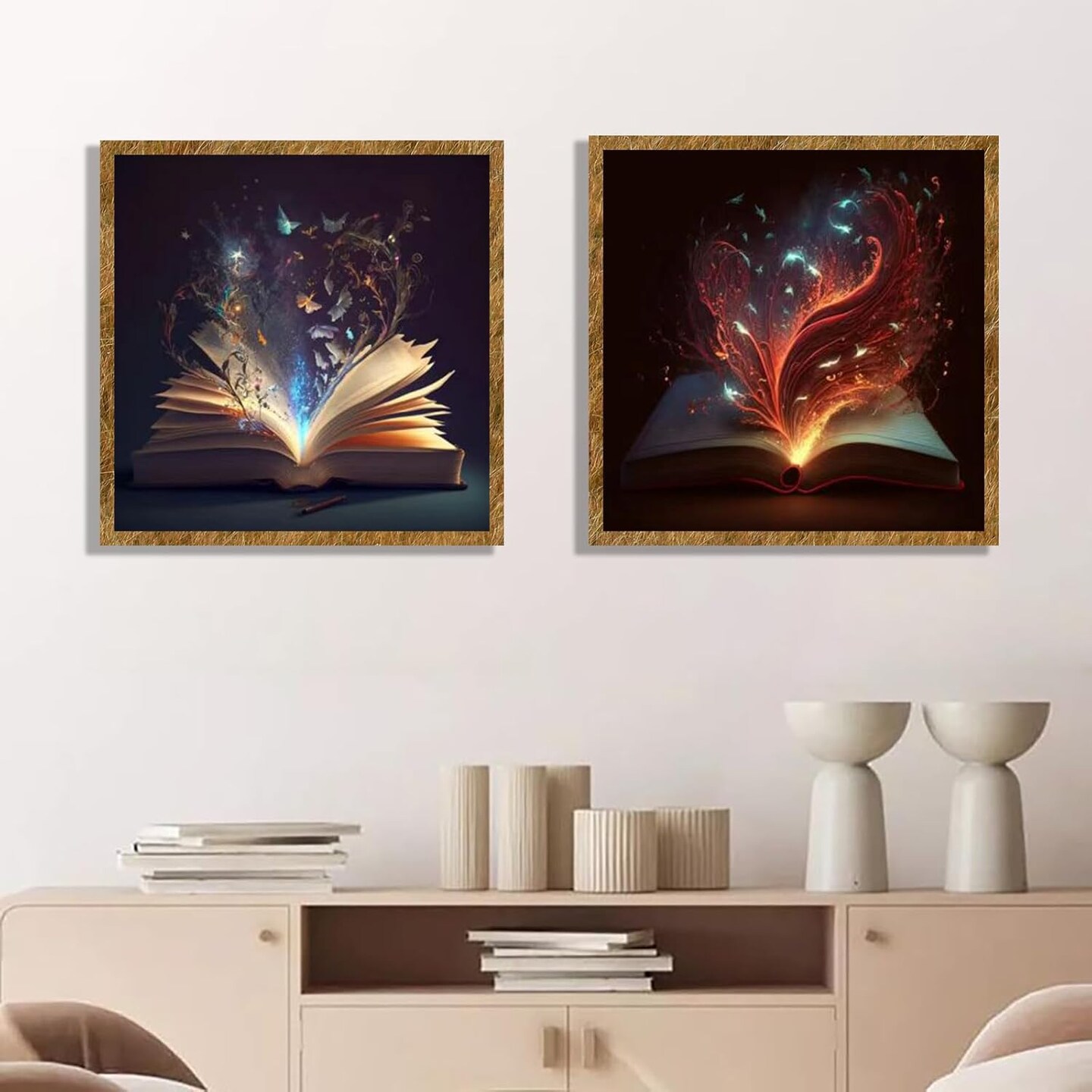 4 Pack Paint by Numbers Kit for Adults with Frame, Magic Book Canvas, DIY Paint by Number Kits for Home Wall Decor