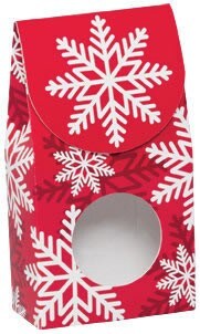 Pack/6: Red &#x26; White Snowflakes Gourmet Candy Box - 3-1/2 x 1-3/4 x 6-1/2&#x22;