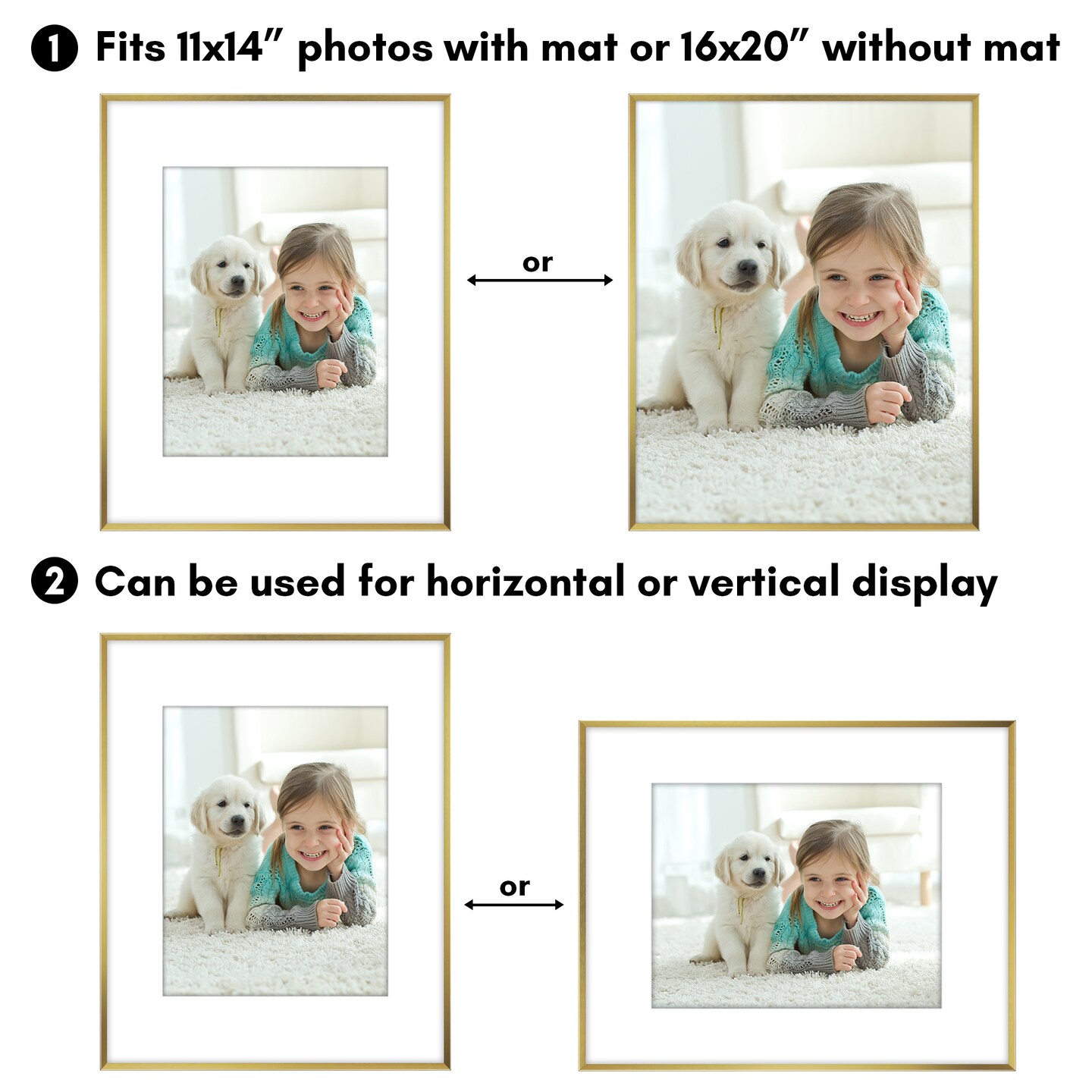 Americanflat Aluminum Picture Frame with Mat - Metal Photo Frame - Black Metal Molding Frame - Shatter Resistant Glass - Hanging Hardware