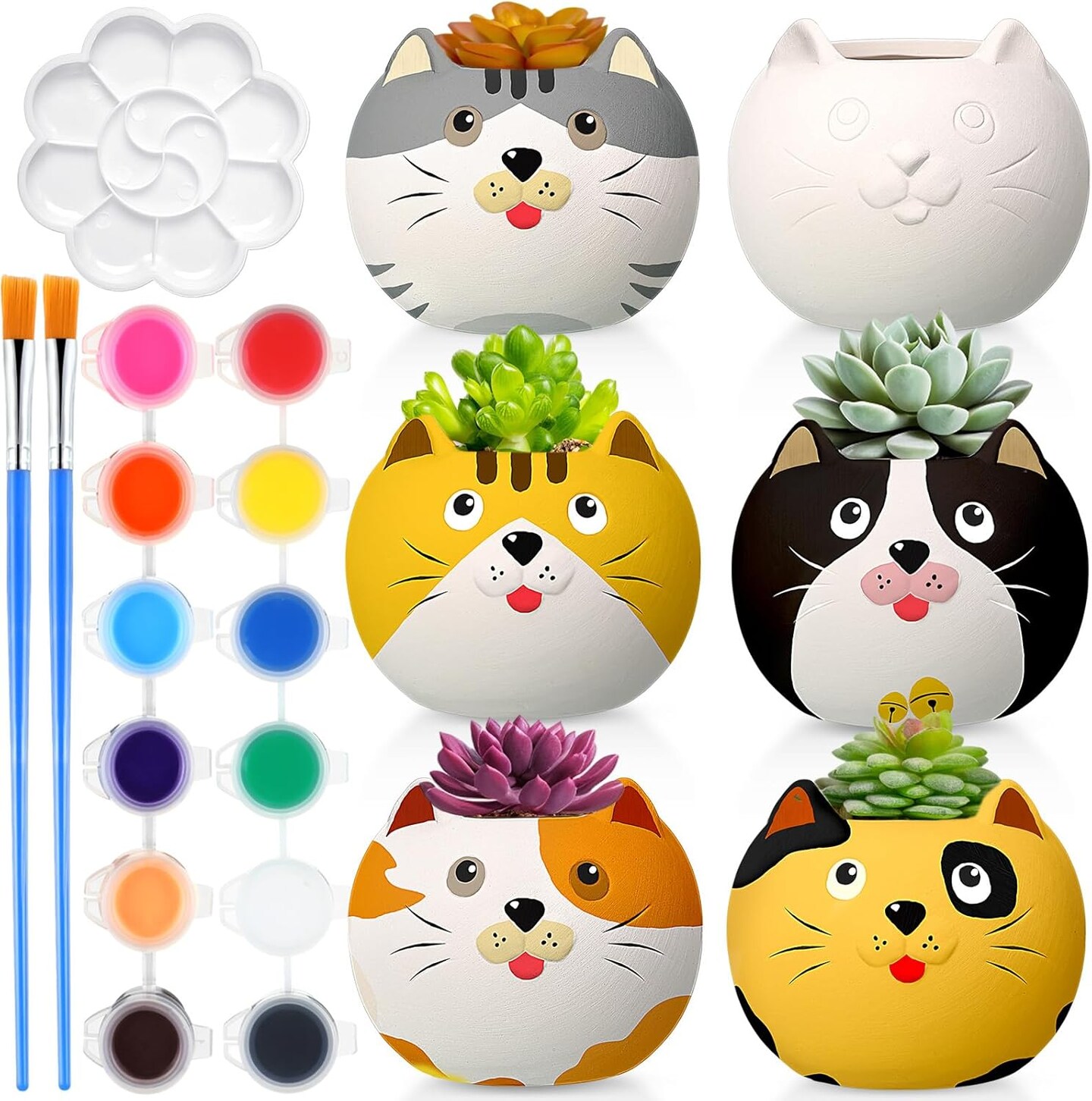 6 Set DIY Ceramic Succulent Planter Pots Paint Your Own Flower Pots Craft Kit