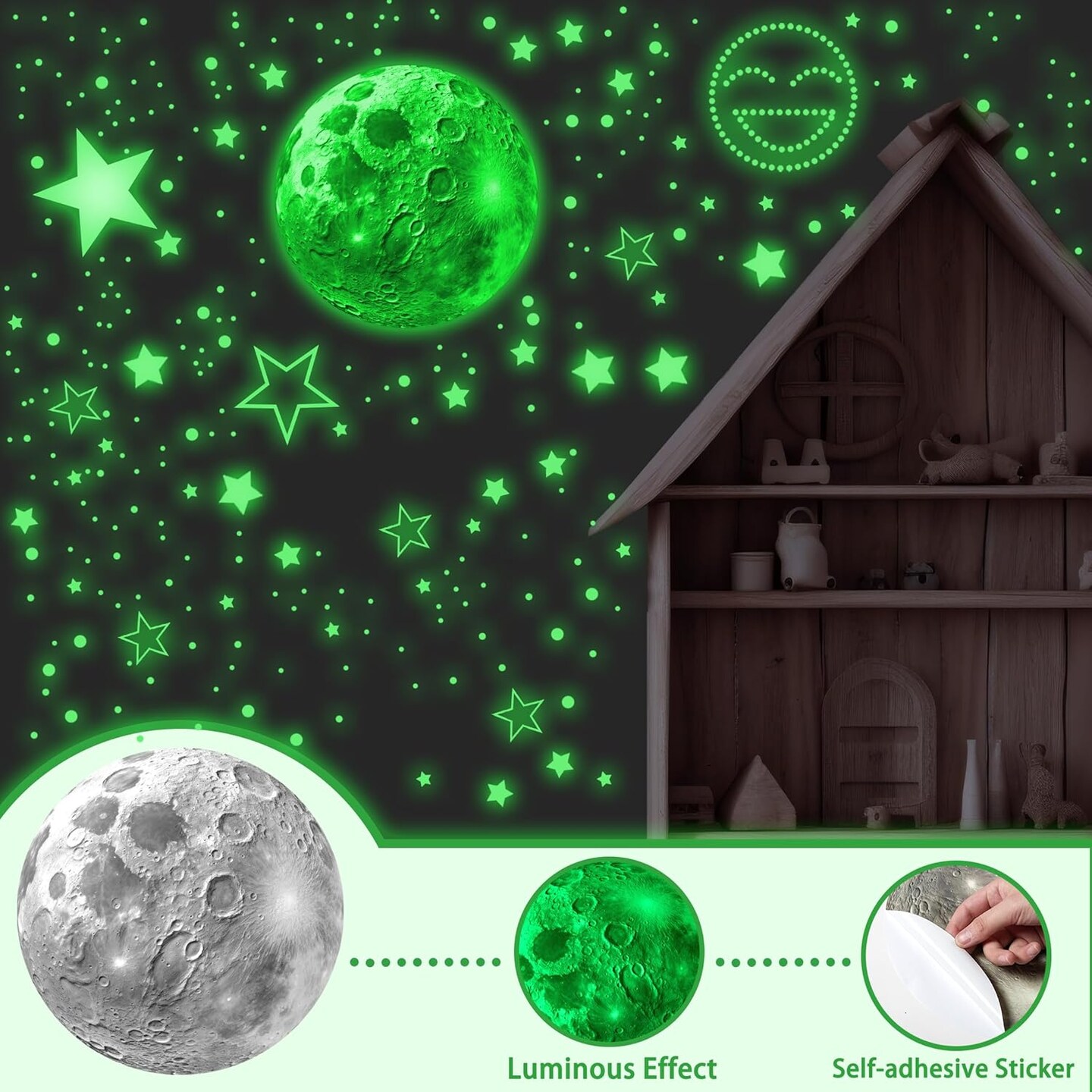 965pcs Glow-in-the-Dark Stars & Moon Wall Decals – Luminous Galaxy Stickers for Kids’ Room & Nursery