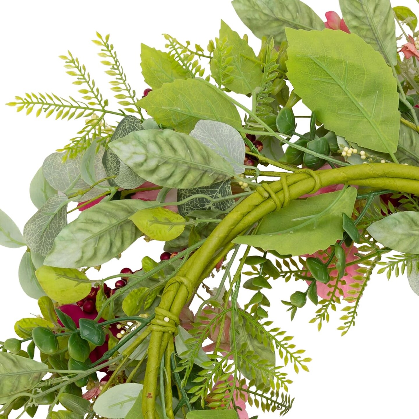 20 inch Spring Wreath Door Wreath Artificial Floral Wreath Spring Decorations Home Farmhouse Decor with Pink Flowers and Green Foliage for Party Wedding Decor