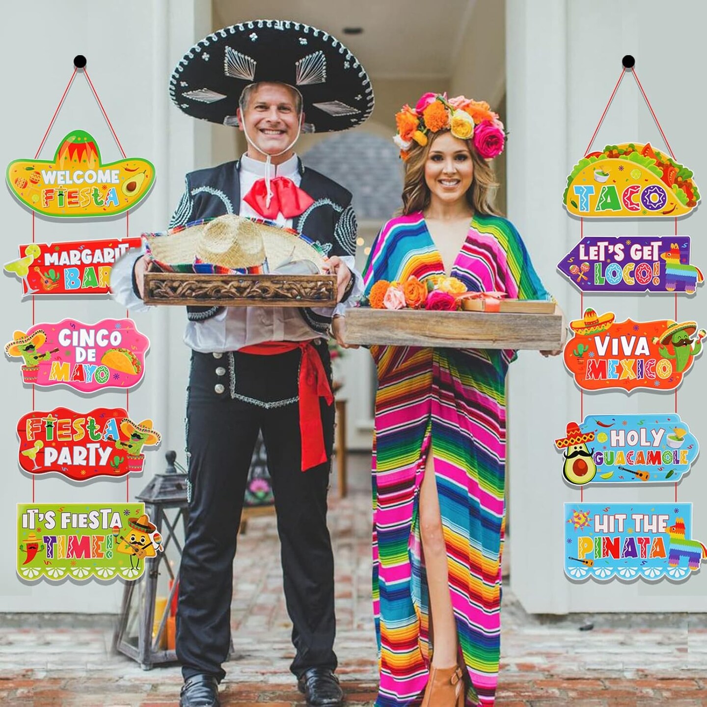 Mexican Fiesta Party Door Hanging, Cinco De Mayo Welcome Banner for Taco Party Front Door Decoration, Mexican Party Porch Sign for Fiesta Carnival Party Home Wall Decoration Supplies