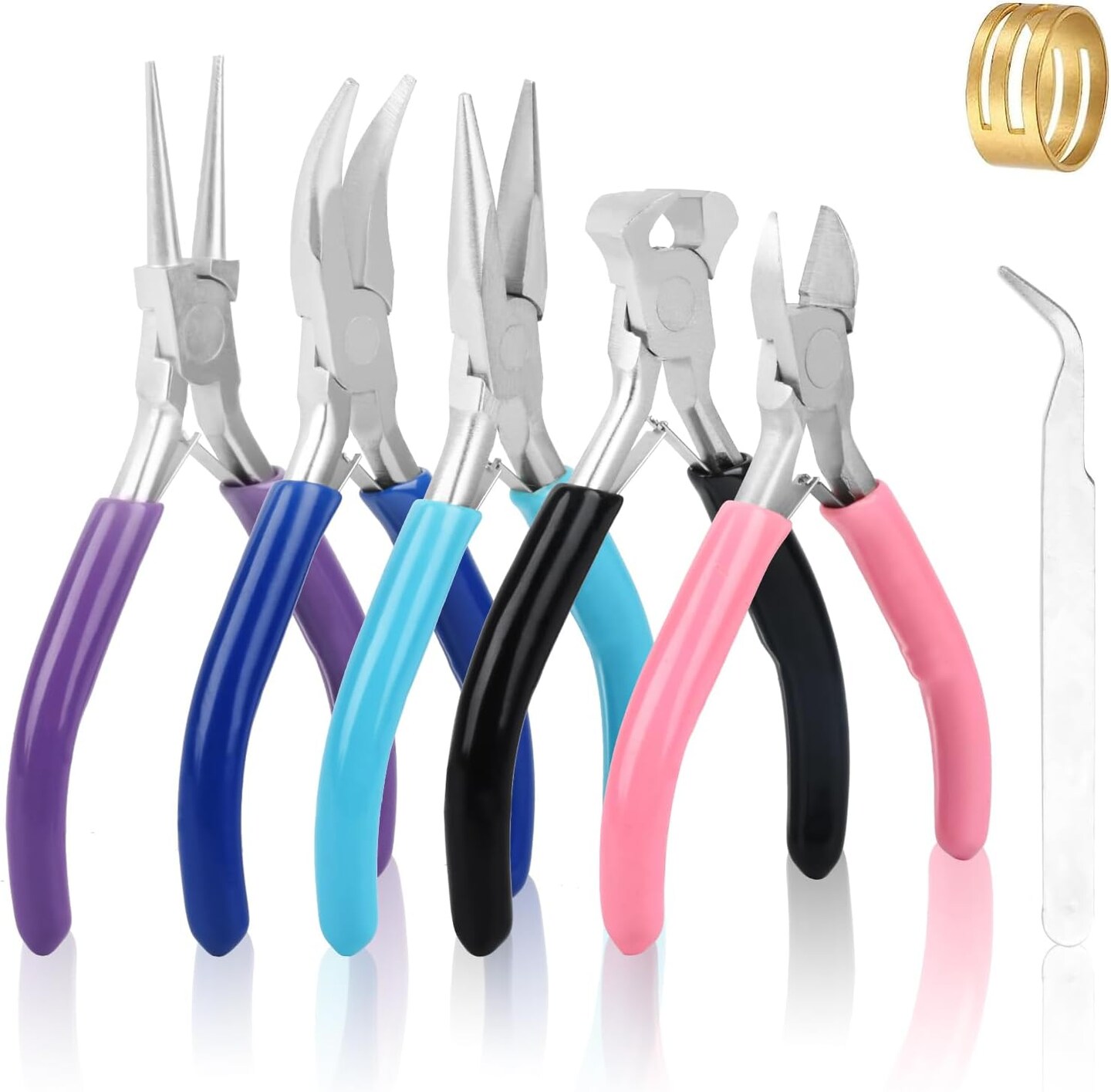 5 Pcs Jewelry Making Pliers Tools with Needle/Chain Nose Pliers, Round Nose, Bent Nose, End Nipper Pliers and Wire Cutter Jewelry