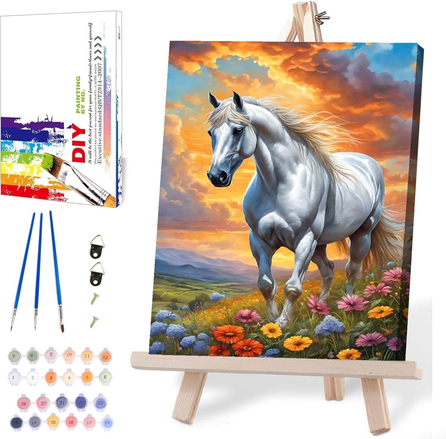 Paint by Numbers Kit for Adults Framed,Animals Paint by Number for Adults,Horse Adults&#x27; Paint-by-Number Kits on Canvas with Wooden Easel for Home Wall Decor 12X16 Inch