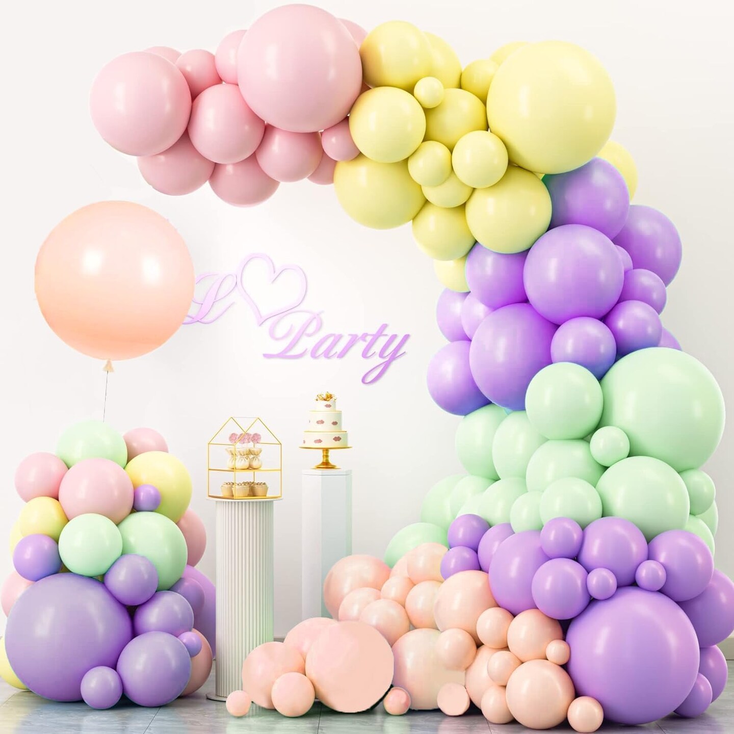 130pcs Pastel Balloons 18&#x22; 12&#x22; 10&#x22; 5&#x22; Macaron Latex Balloon Garland Arch Kit for Birthday Easter Baby Shower Graduation Wedding Gender Reveal Anniversary Party Decorations