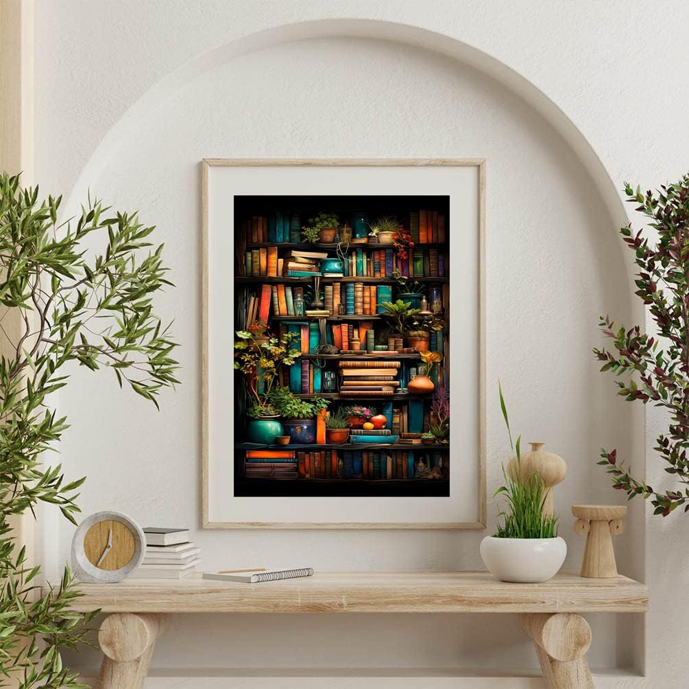 Diamond Painting Kits for Adults, Bookshelf Plant DIY 5D Diamond Art Kits for Adults Beginners Full Round Drill Diamond Dots Crystal Craft Kits for Home Wall Art Decor Gifts 12x16 inch