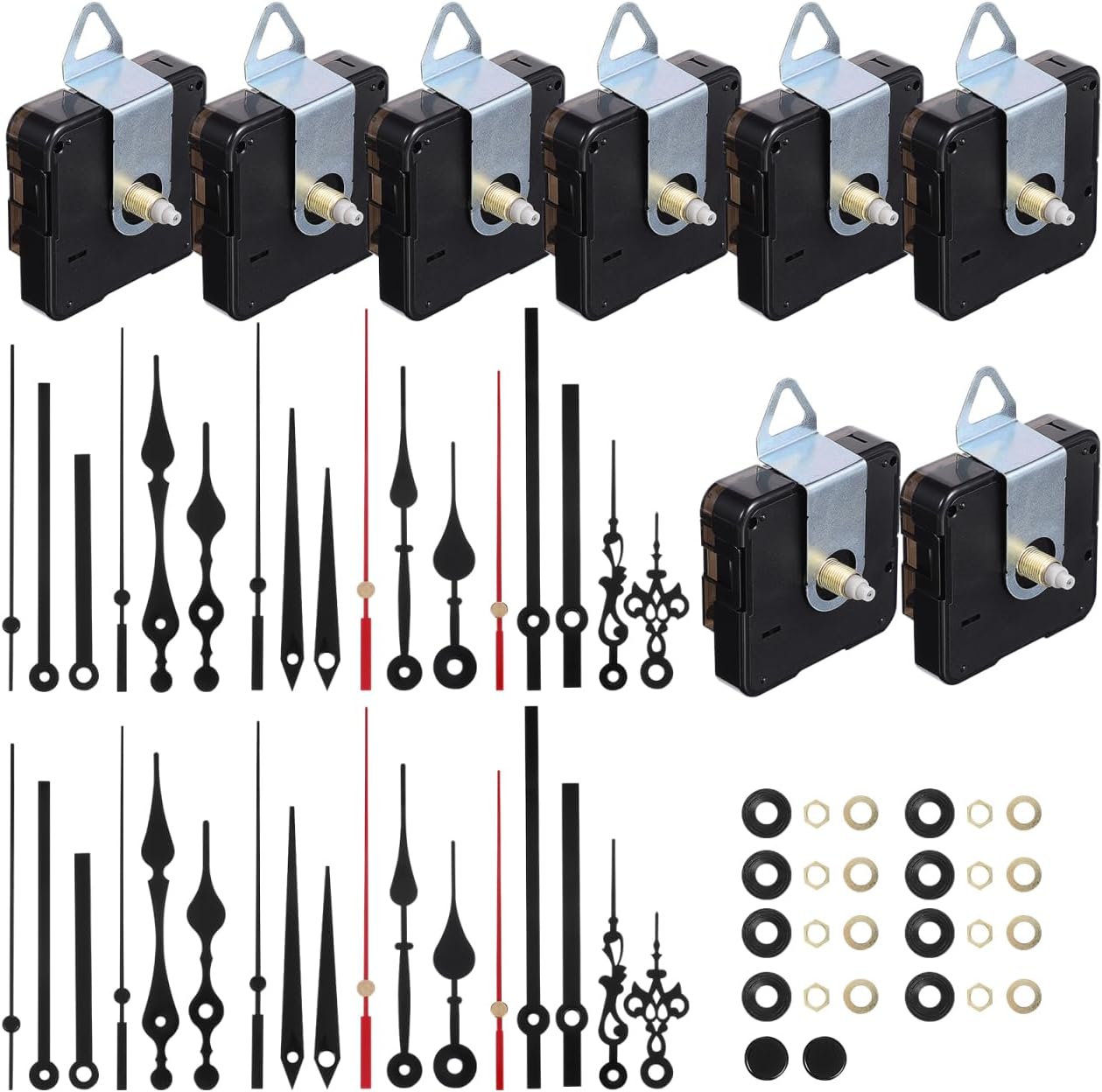8Pcs Quartz Clock Mechanism Kit – Non-Ticking Silent Movement, 8 Hands Set for DIY Repair (13mm + 18mm).