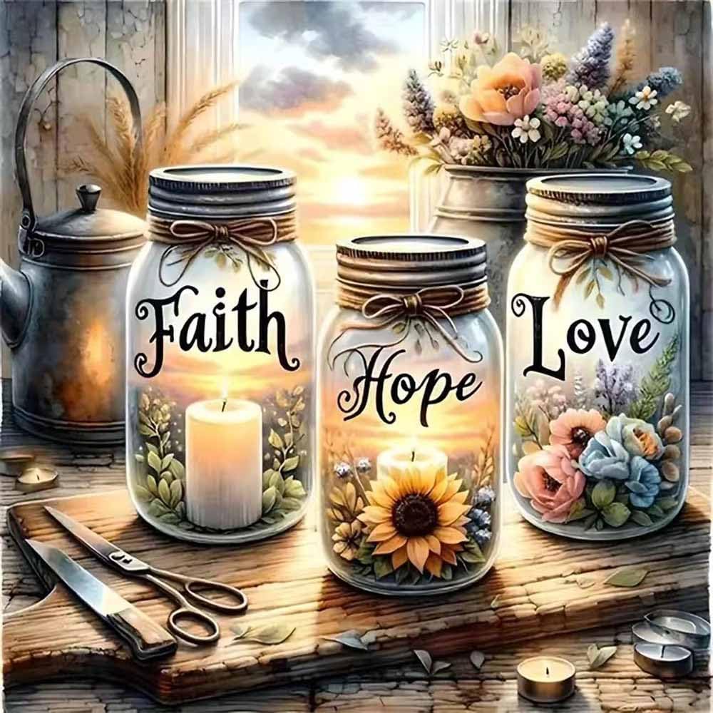 5D Diamond Painting Kits for Beginner,Faith,Hope,Love Wishing Bottle Diamond Art kit for Adults,DIY Diamond Dots with Diamond Gem Art and Crafts for Adults Home Wall Decor 11.8x11.8inch
