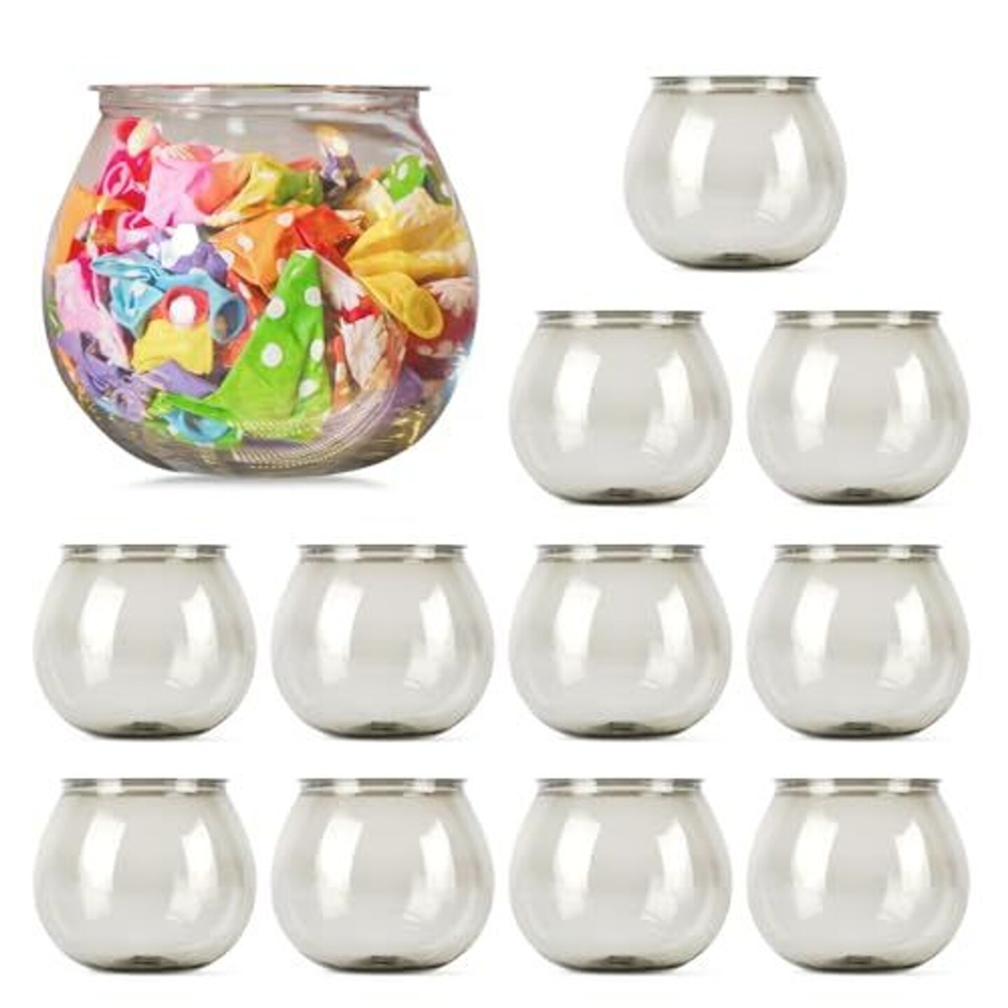 IMPRESA [12 Pack] 27 OZ Largest Mini Plastic Fish Bowls for Decoration - Fun Sized for Drinks to Start The Party - Clear Gray Plastic Vase for Stunning Centerpieces - Plastic Fish Bowl Set