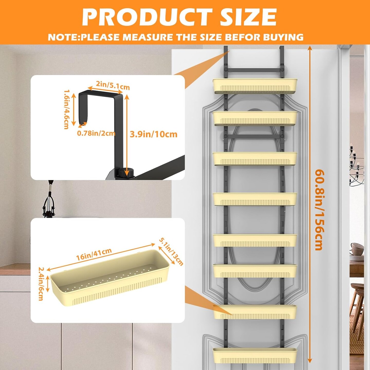 8-Tier Over The Door Pantry Organizer with Adjustable Baskets - Black Hanging Spice Rack, Door-Mounted Storage for Kitchen, Bathroom, Laundry Room - No Drilling