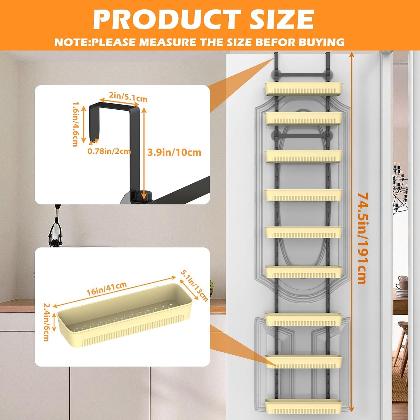 9-Tier Over The Door Pantry Organizer with Adjustable Baskets - No Drilling Wall-Mounted Spice Rack Shelves, Bathroom, Laundry &#x26; Closet