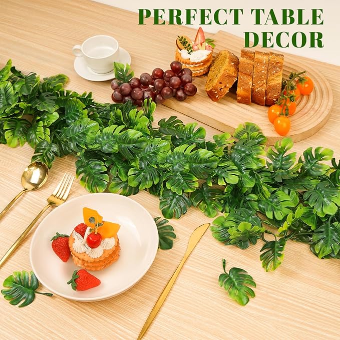 4Pcs Artificial Monstera Leaf Vines, 5.6Ft Fake Hanging Greenery Plants Tropical Palm Leaves Ivy Vine Monstera Garland for Home Garden Porch Patio Hawaiian Party Indoor Outdoor D&#xE9;cor