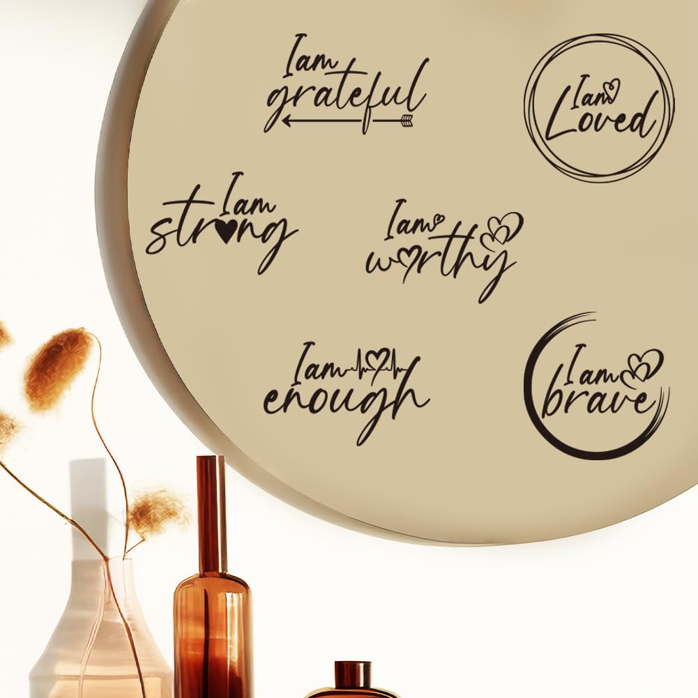 2 Sheets Inspirational Wall Stickers Wall Decals Peel and Stick Motivational Wall Decals Vinyl Wall Decals Mirror Stickers Quotes I Am Loved Mirror Decals Positive Affirmations Wall Decor